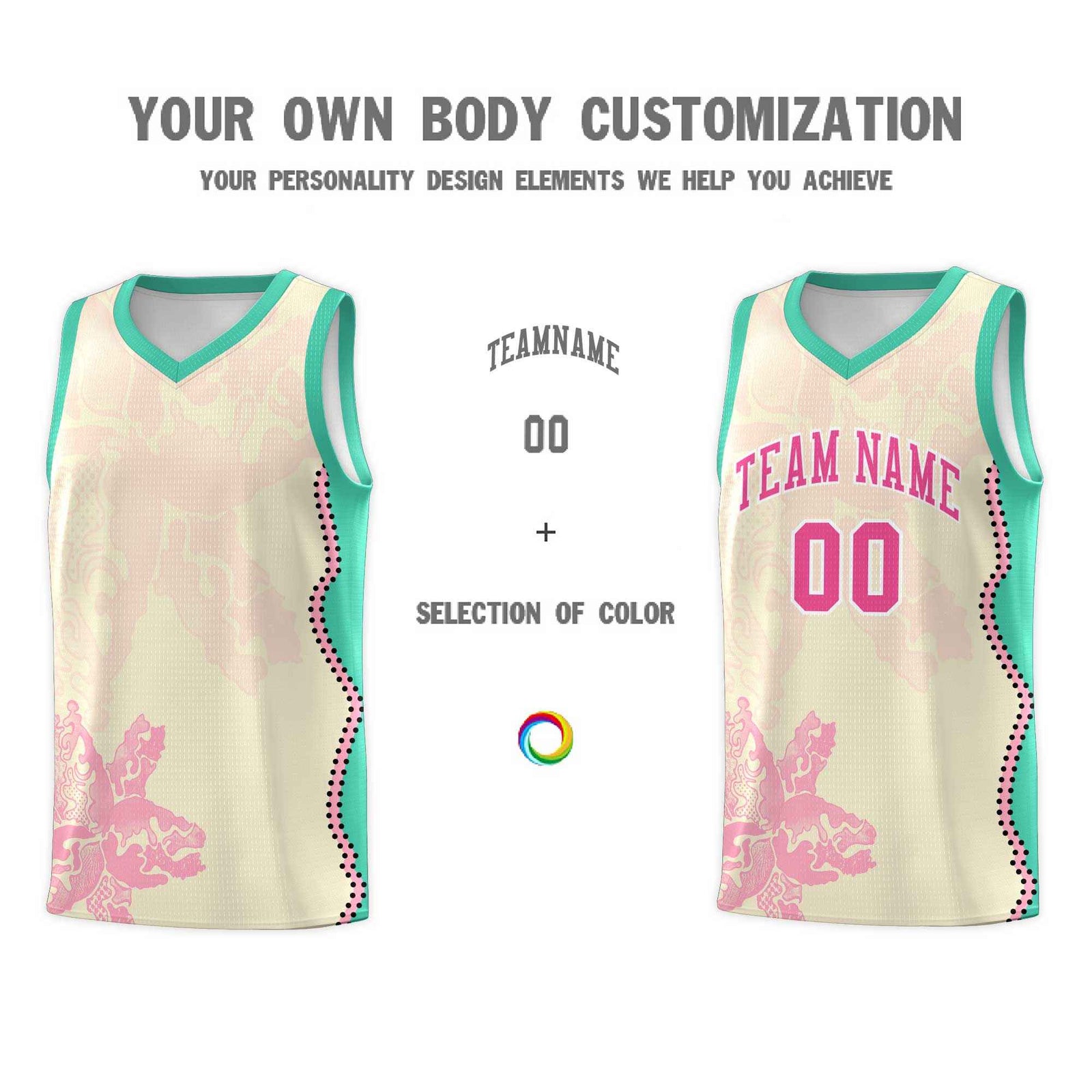 Custom Rose Red Bright Green Basketball Jersey - Illusion Flower Graffiti Stretchy Fabric