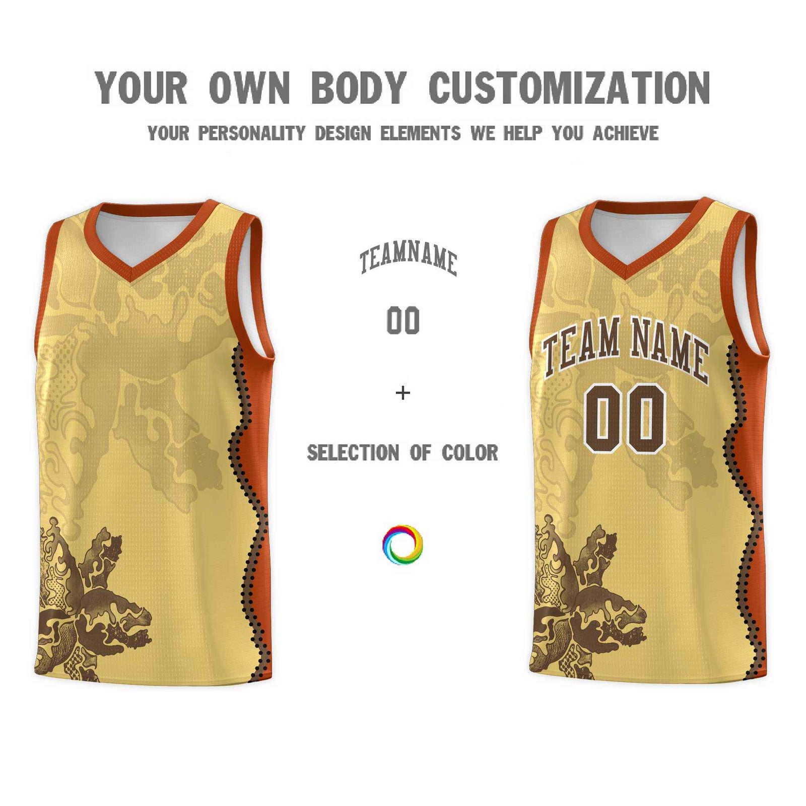 Custom Khaki Dark Orange Basketball Jersey - Illusion Flower Graffiti Unique Fabric