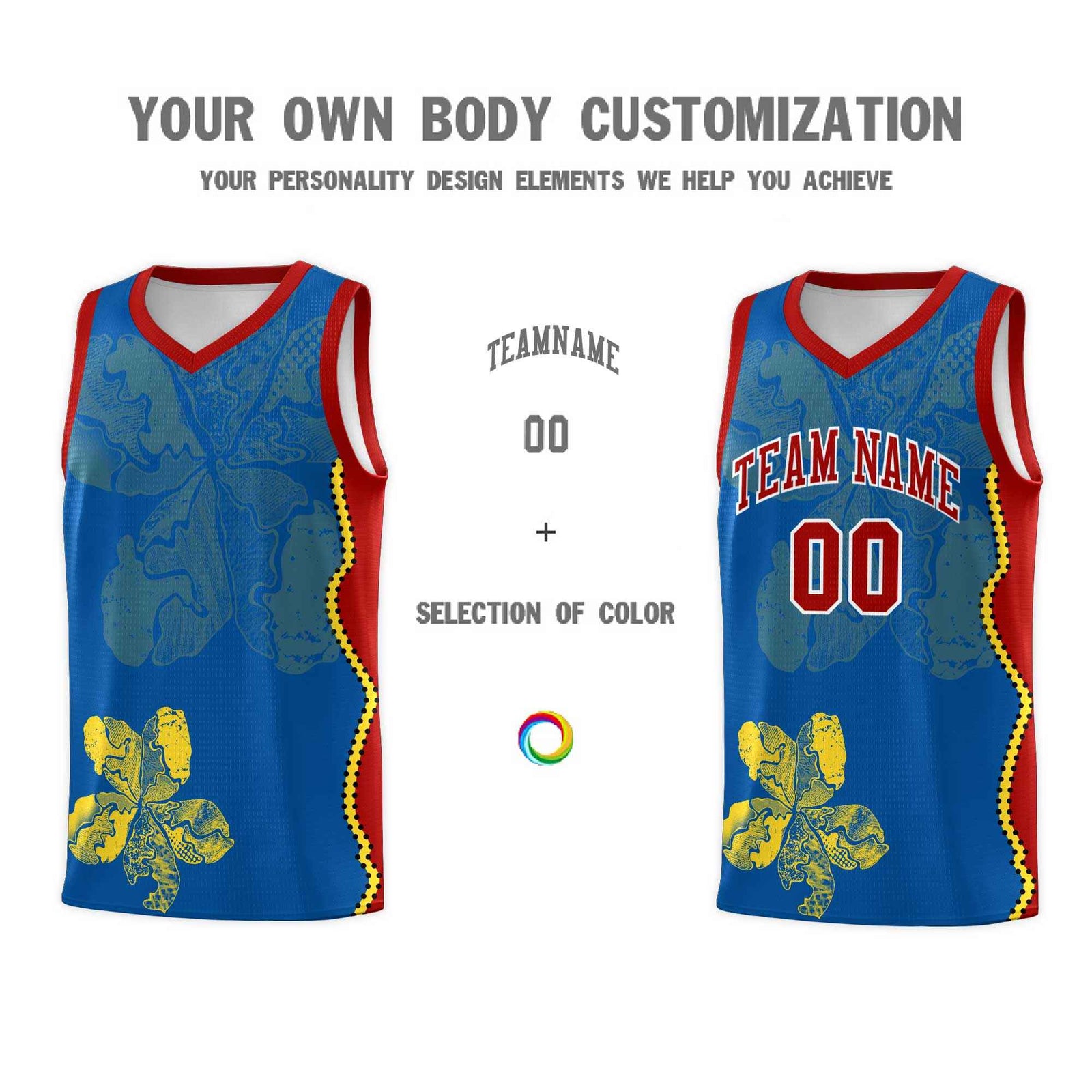 Custom Royal Red Basketball Jersey - Illusion Flower Graffiti Moisture-wicking Fabric