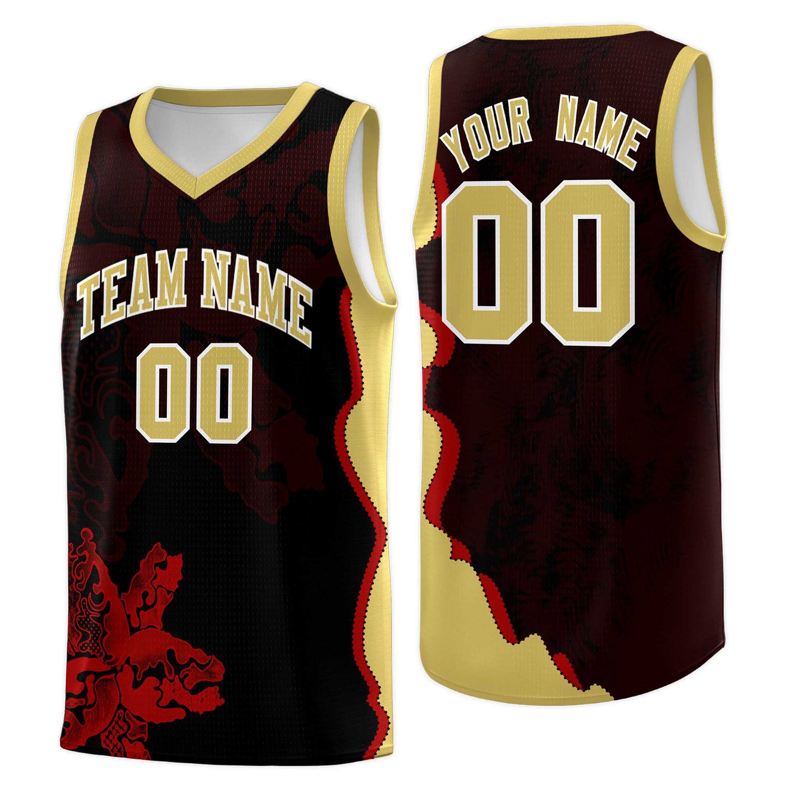 Custom Black Old Gold Basketball Jersey - Illusion Flower Graffiti Durable Fabric