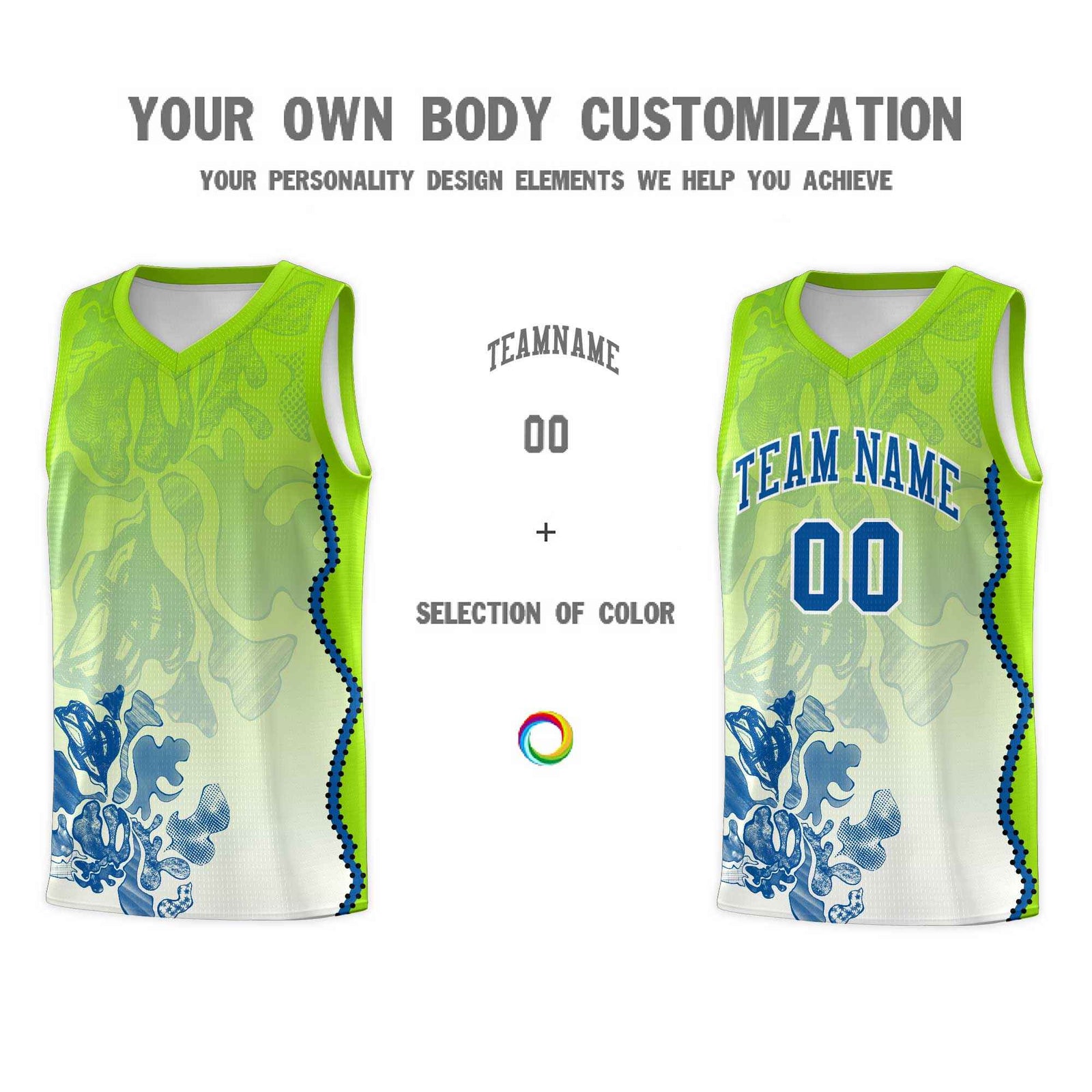 Custom Neon Green Royal Basketball Jersey - Illusion Flower Gradient Moisture-wicking Fabric