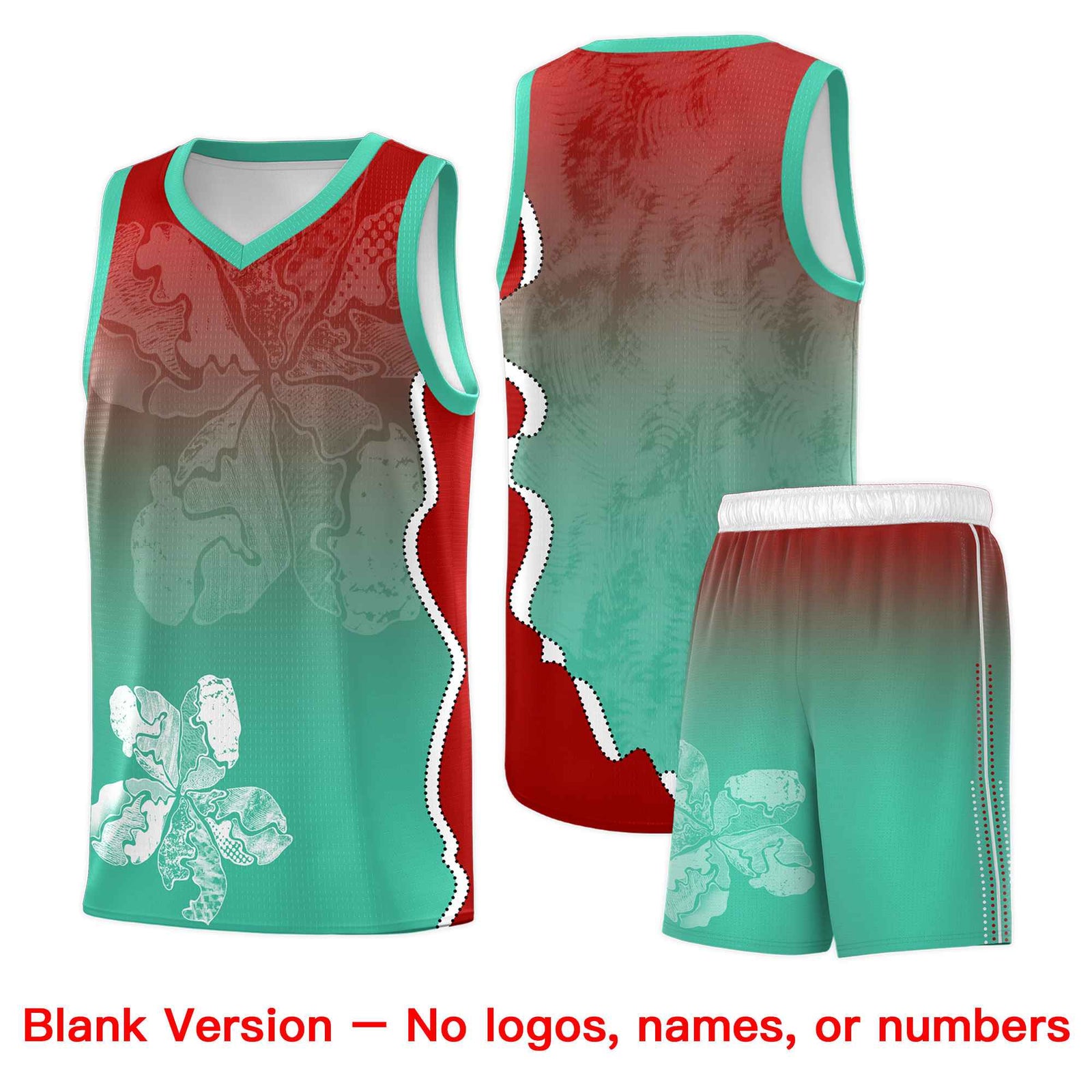 Custom Bright Green Red Basketball Jersey - Illusion Flower Gradient Durable Fabric