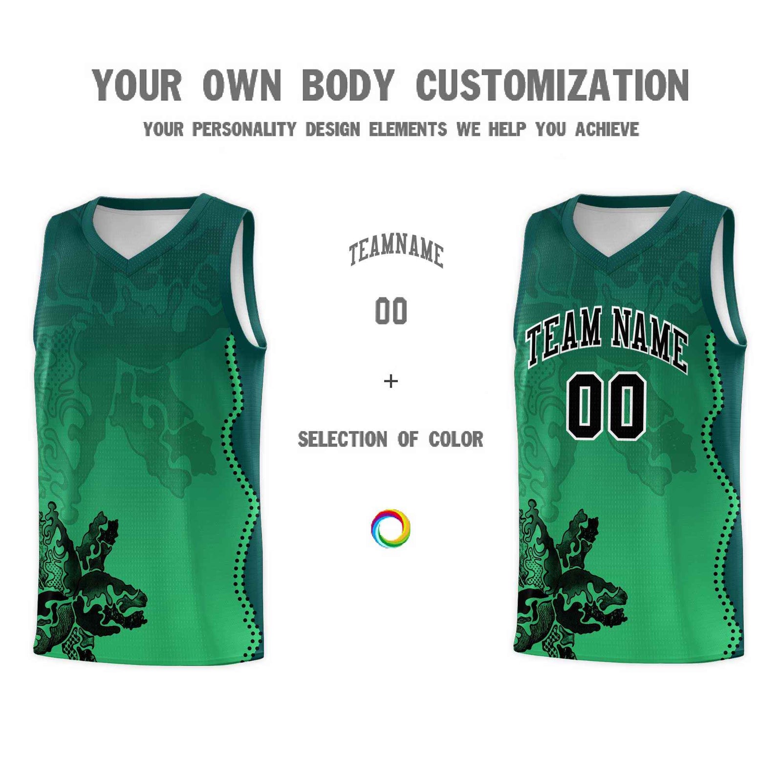 Custom Bright Green Midnight Green Basketball Jersey - Illusion Flower Gradient Moisture wicking Fabric