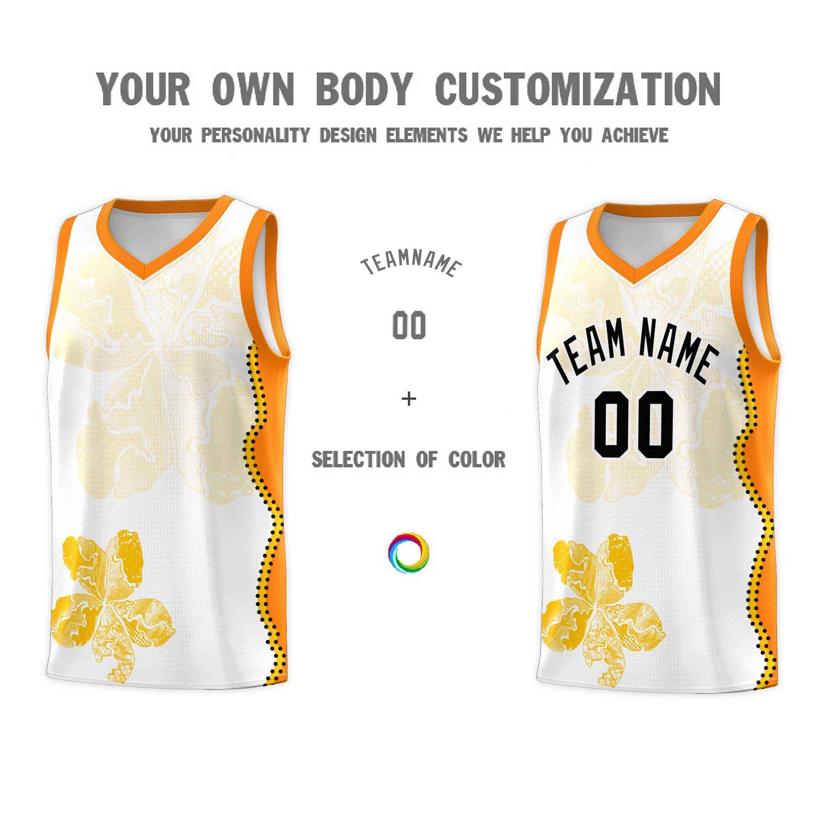 Custom White Orange Basketball Jersey - Illusion Flower Graffiti Durable Fabric