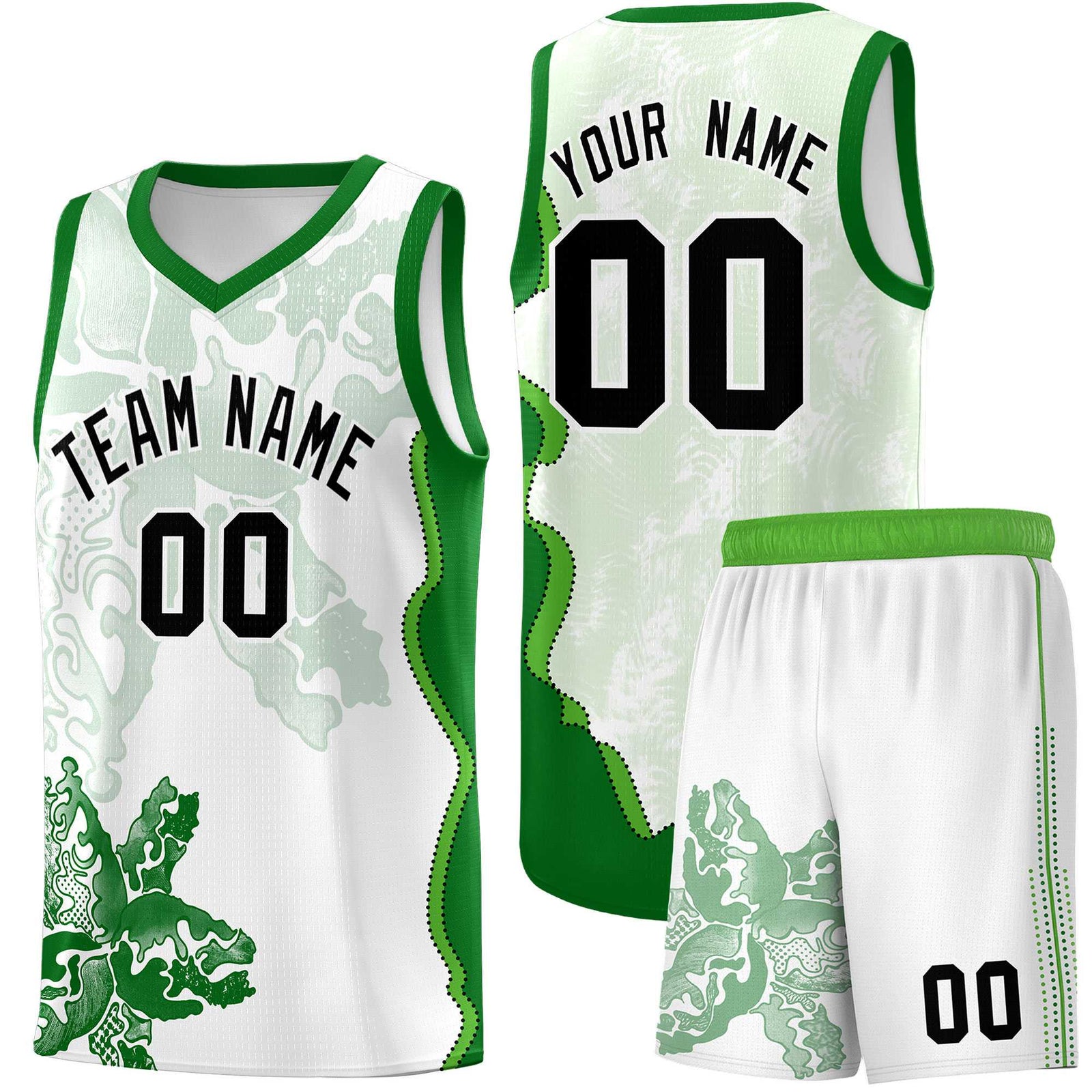 Custom White Kelly Green Basketball Jersey - Illusion Flower Graffiti Moisture wicking Fabric