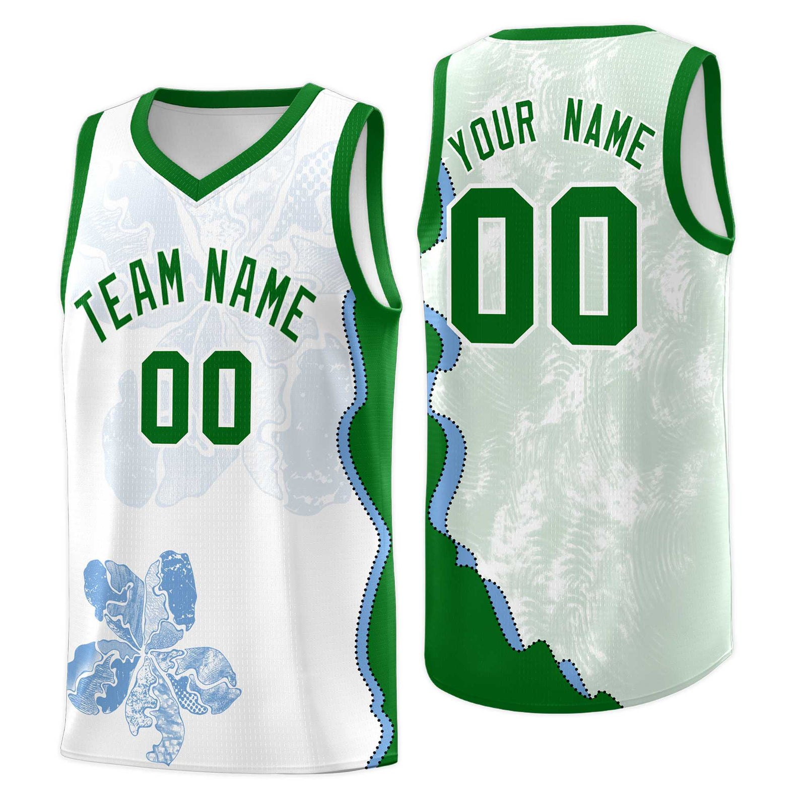 Custom White Kelly Green Basketball Jersey - Illusion Flower Graffiti Moisture wicking Fabric