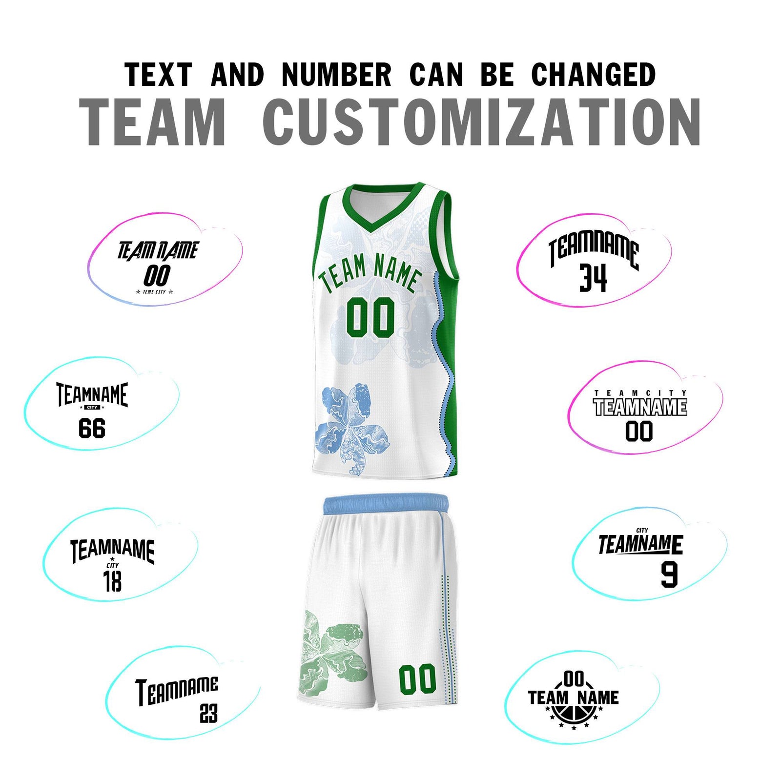 Custom White Kelly Green Basketball Jersey - Illusion Flower Graffiti Moisture wicking Fabric
