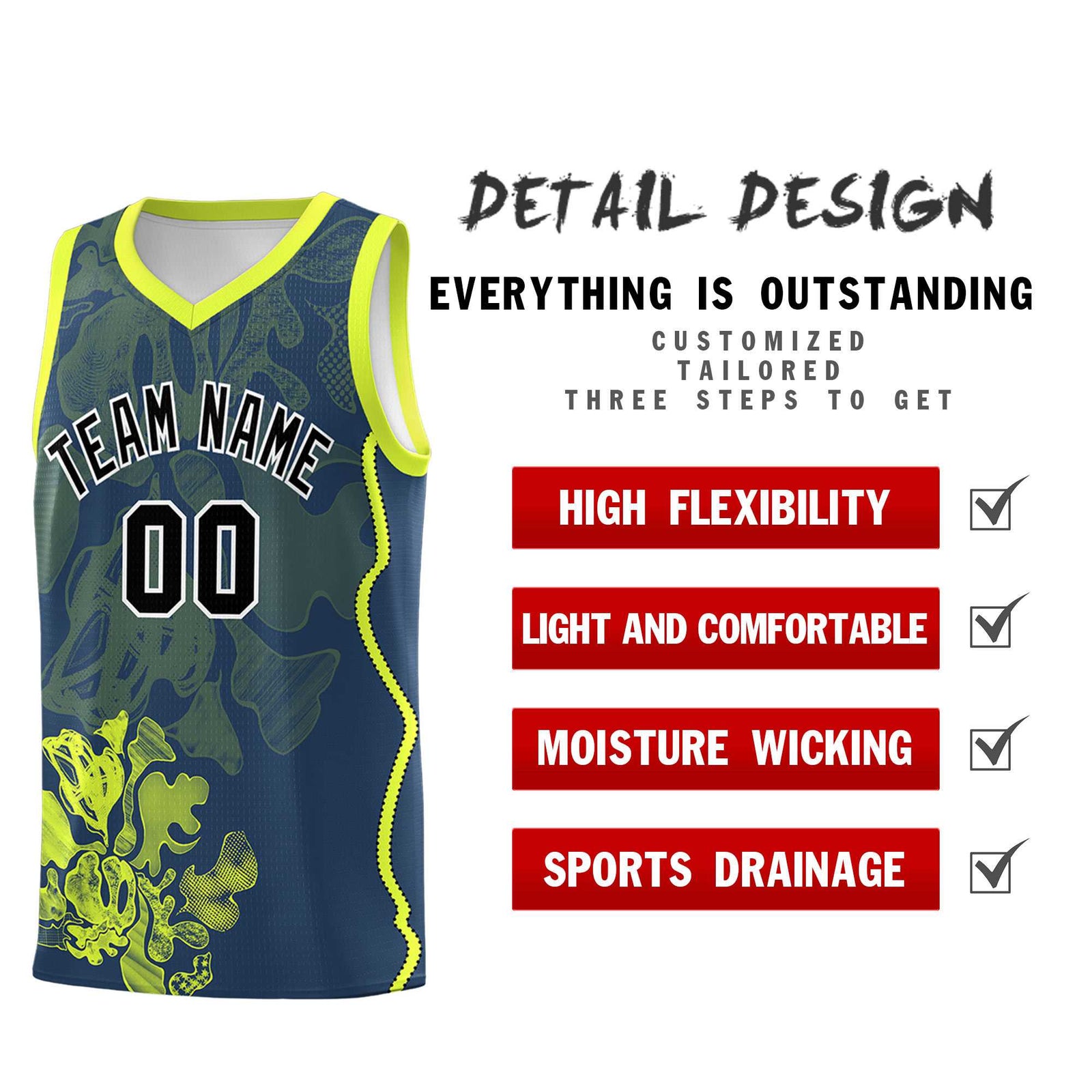 Custom Midnight Blue Fluorescent Green Basketball Jersey - Illusion Flower Graffiti Stylish Fabric
