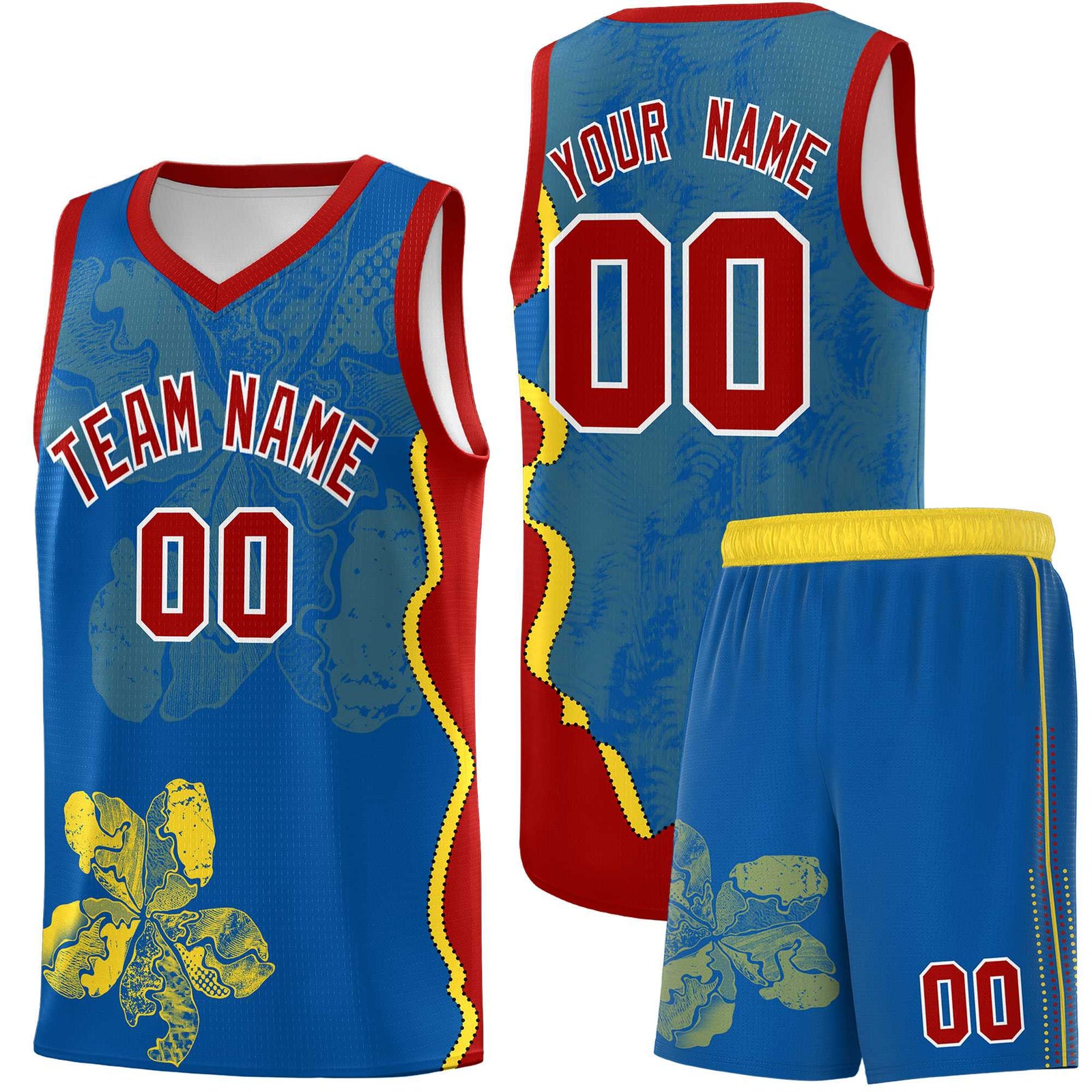 Custom Royal Red Basketball Jersey - Illusion Flower Graffiti Moisture-wicking Fabric