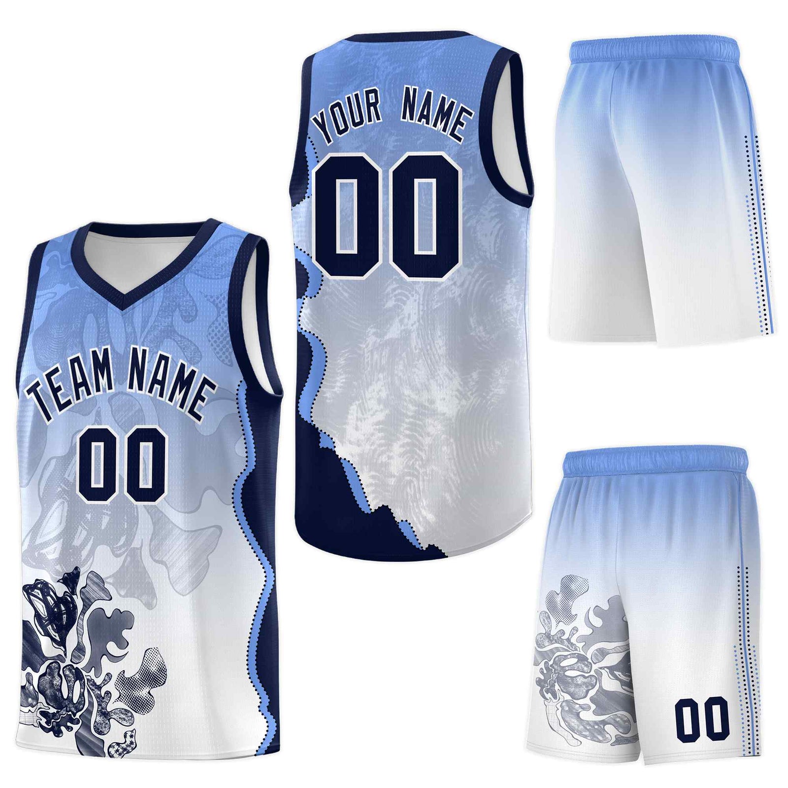 Custom White Navy Basketball Jersey - Illusion Flower Gradient Stretch Fabric