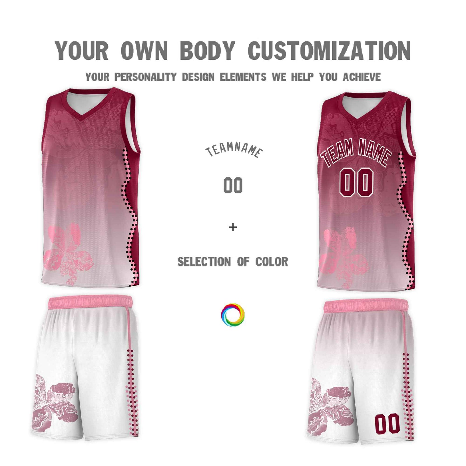 Custom White Crimson Basketball Jersey - Illusion Flower Gradient Stretchy Fabric