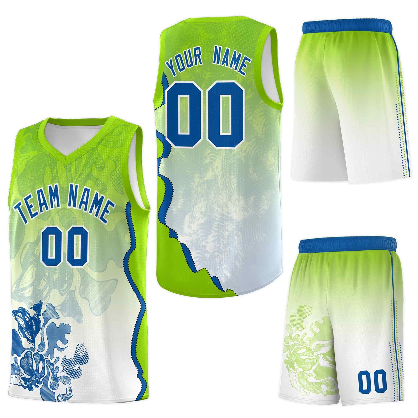 Custom Neon Green Royal Basketball Jersey - Illusion Flower Gradient Drapable