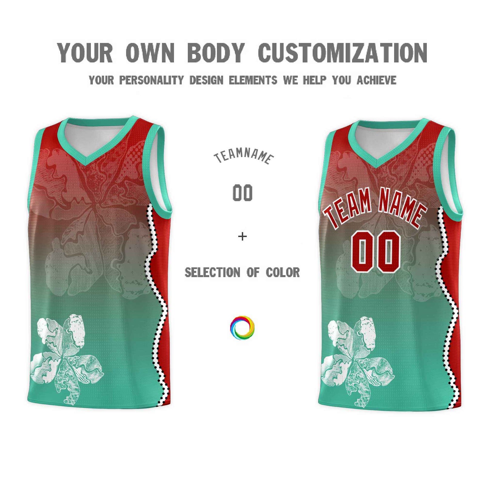 Custom Bright Green Red Basketball Jersey - Illusion Flower Gradient Durable Fabric