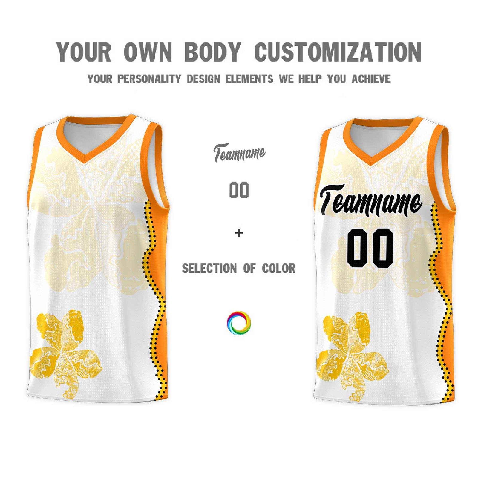 Custom White Orange Basketball Jersey - Illusion Flower Graffiti Durable Fabric