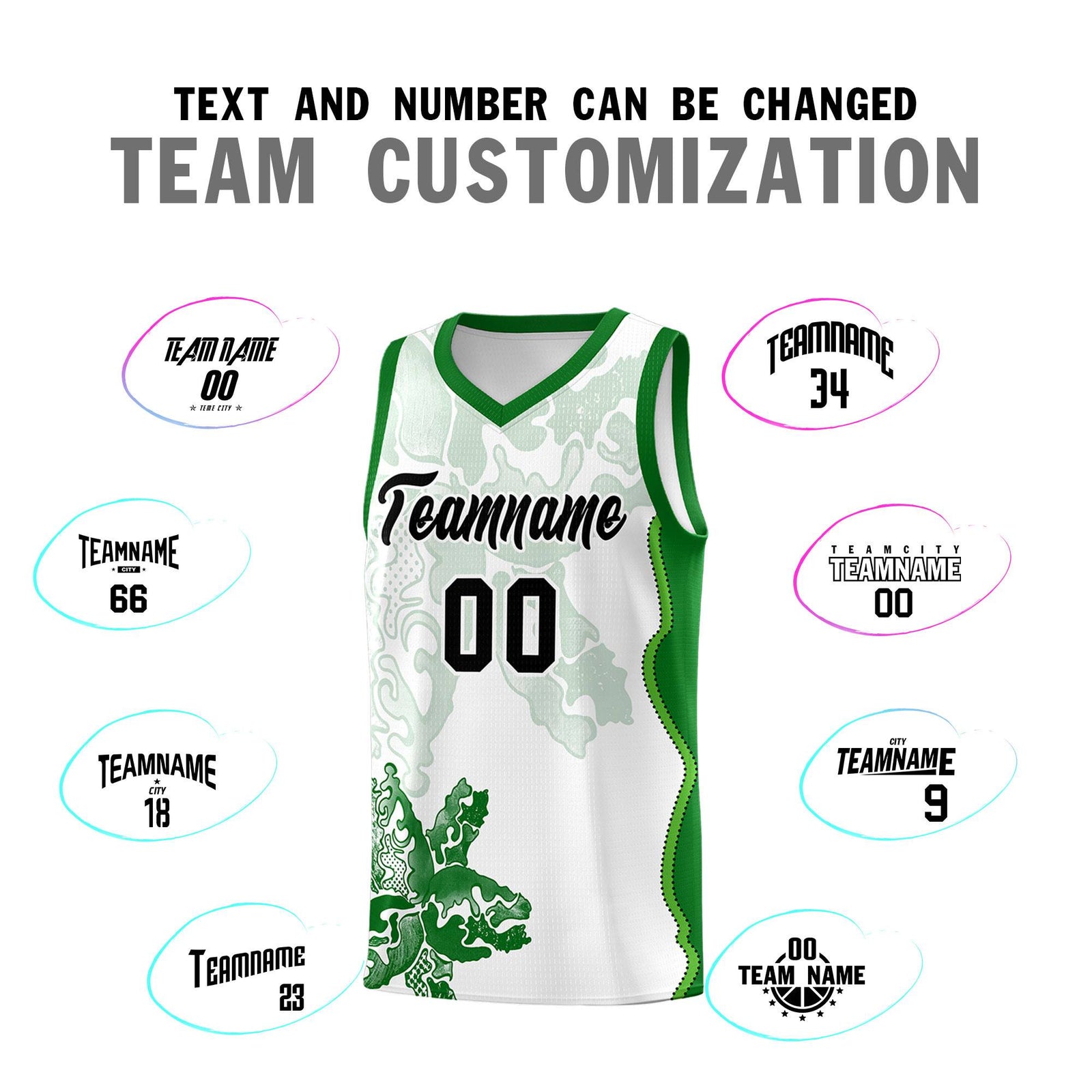 Custom White Kelly Green Basketball Jersey - Illusion Flower Graffiti Moisture wicking Fabric