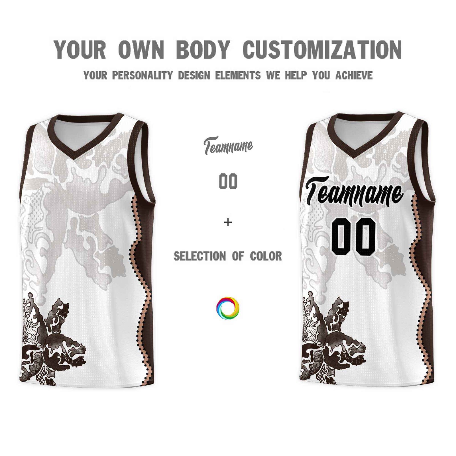 Custom White Brown Basketball Jersey - Illusion Flower Graffiti Quick dry Fabric
