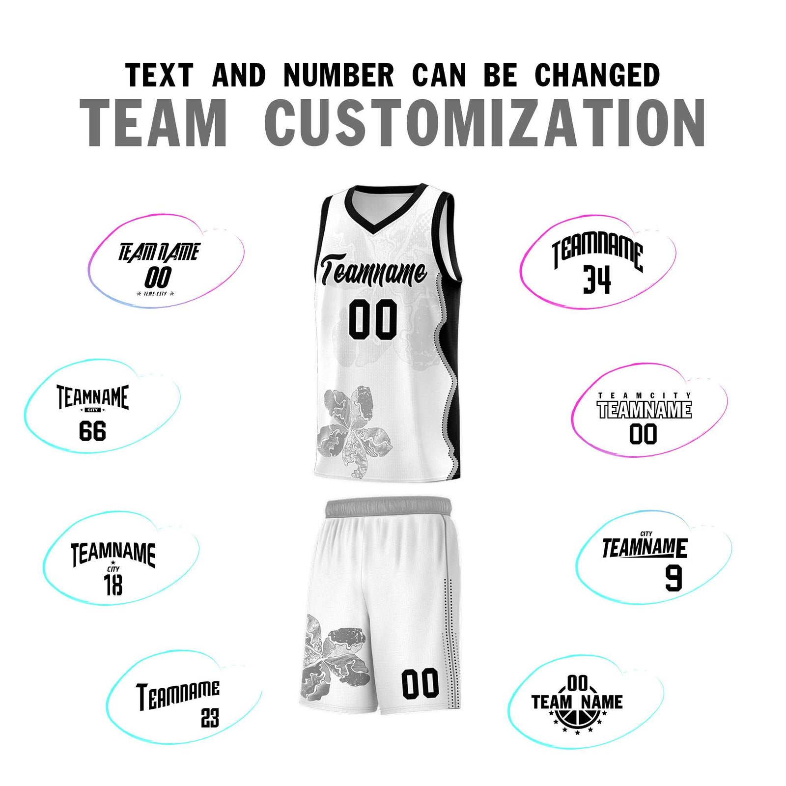 Custom White Black Basketball Jersey - Illusion Flower Graffiti Stylish Fabric