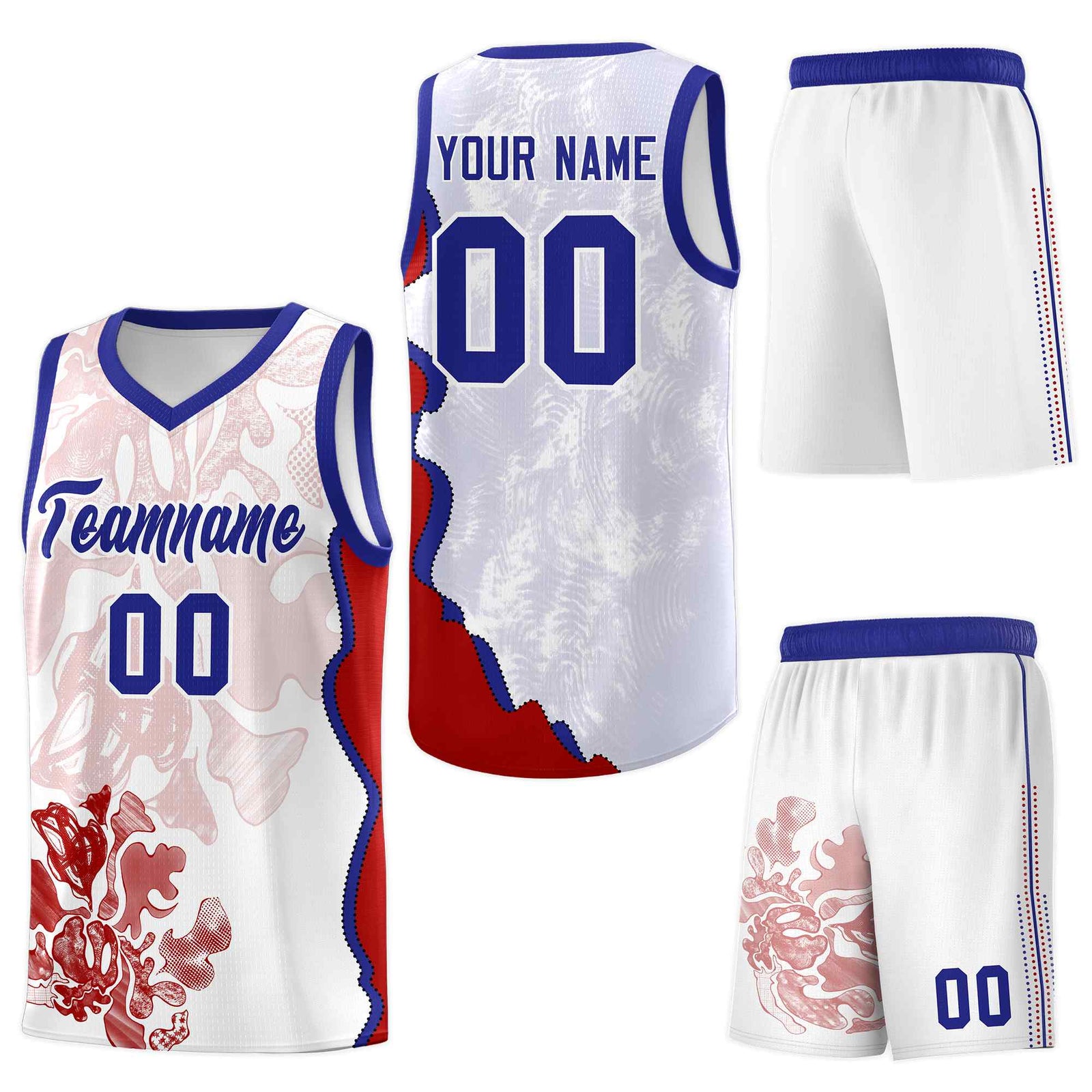 Custom White Royal Basketball Jersey - Illusion Flower Graffiti Moisture-Wicking