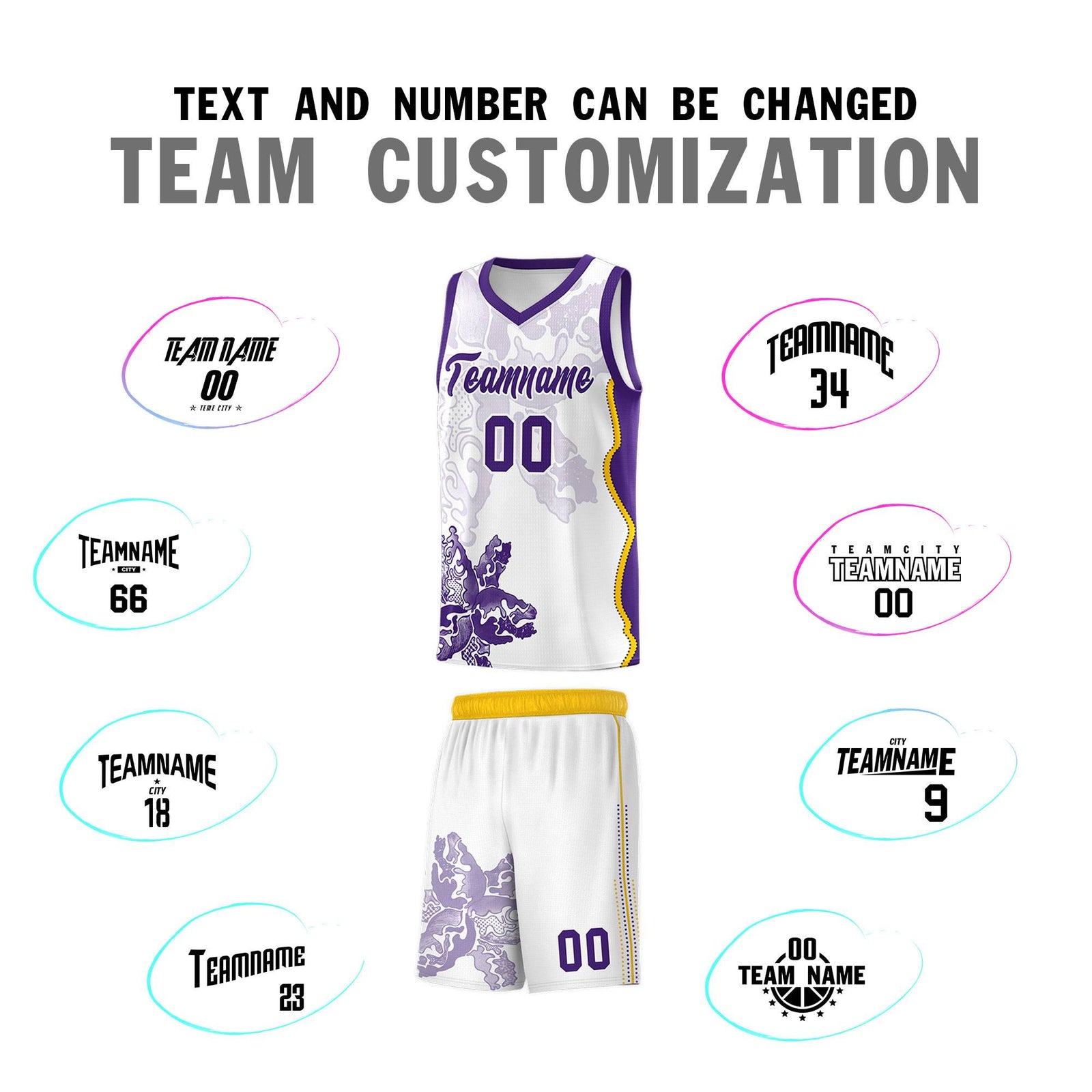 Custom White Purple Basketball Jersey - Illusion Flower Graffiti Moisture-wicking Fabric
