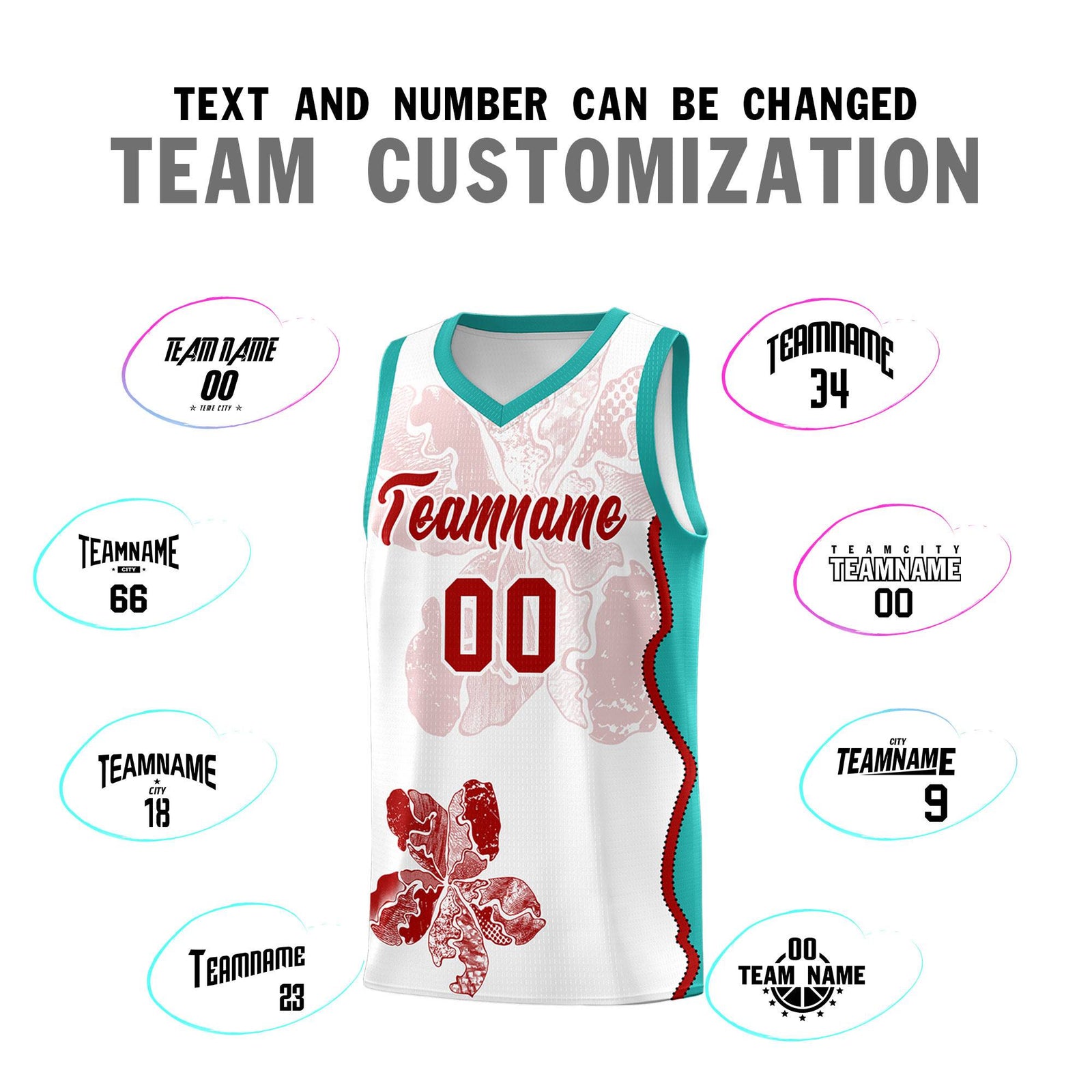 Custom White Aqua Basketball Jersey - Illusion Flower Graffiti Breathable mesh Fabric