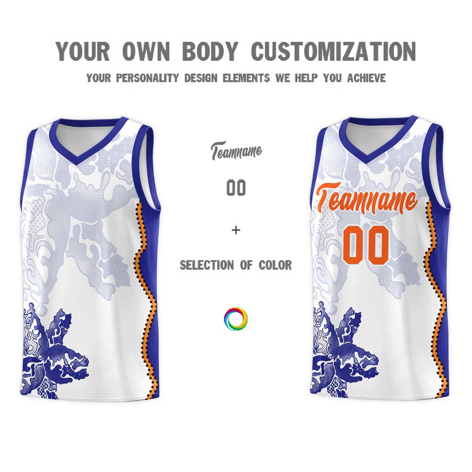 Custom White Royal Basketball Jersey - Illusion Flower Graffiti Breathable Fabric