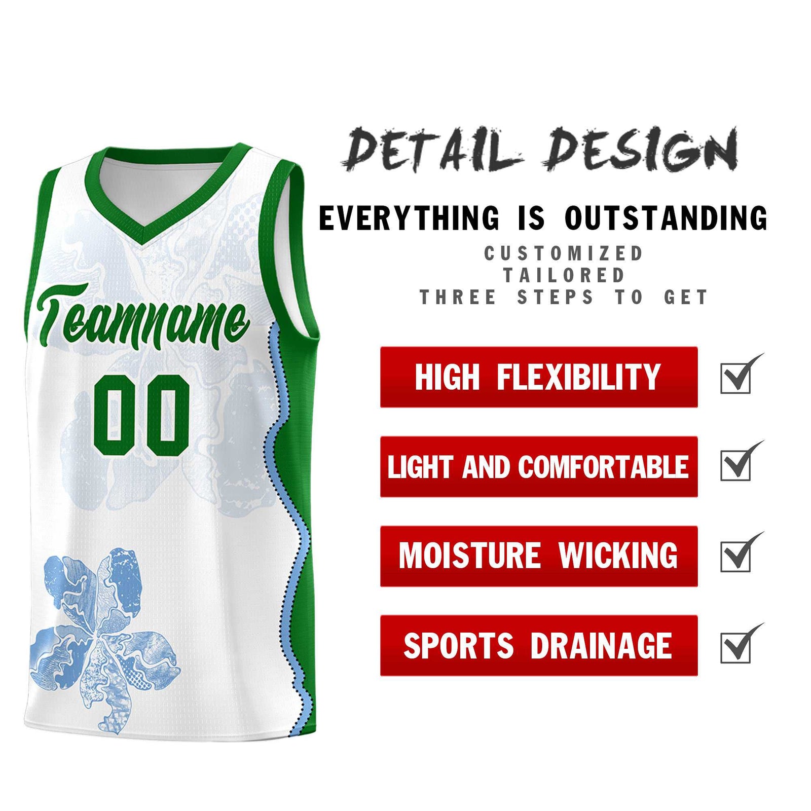 Custom White Kelly Green Basketball Jersey - Illusion Flower Graffiti Moisture wicking Fabric