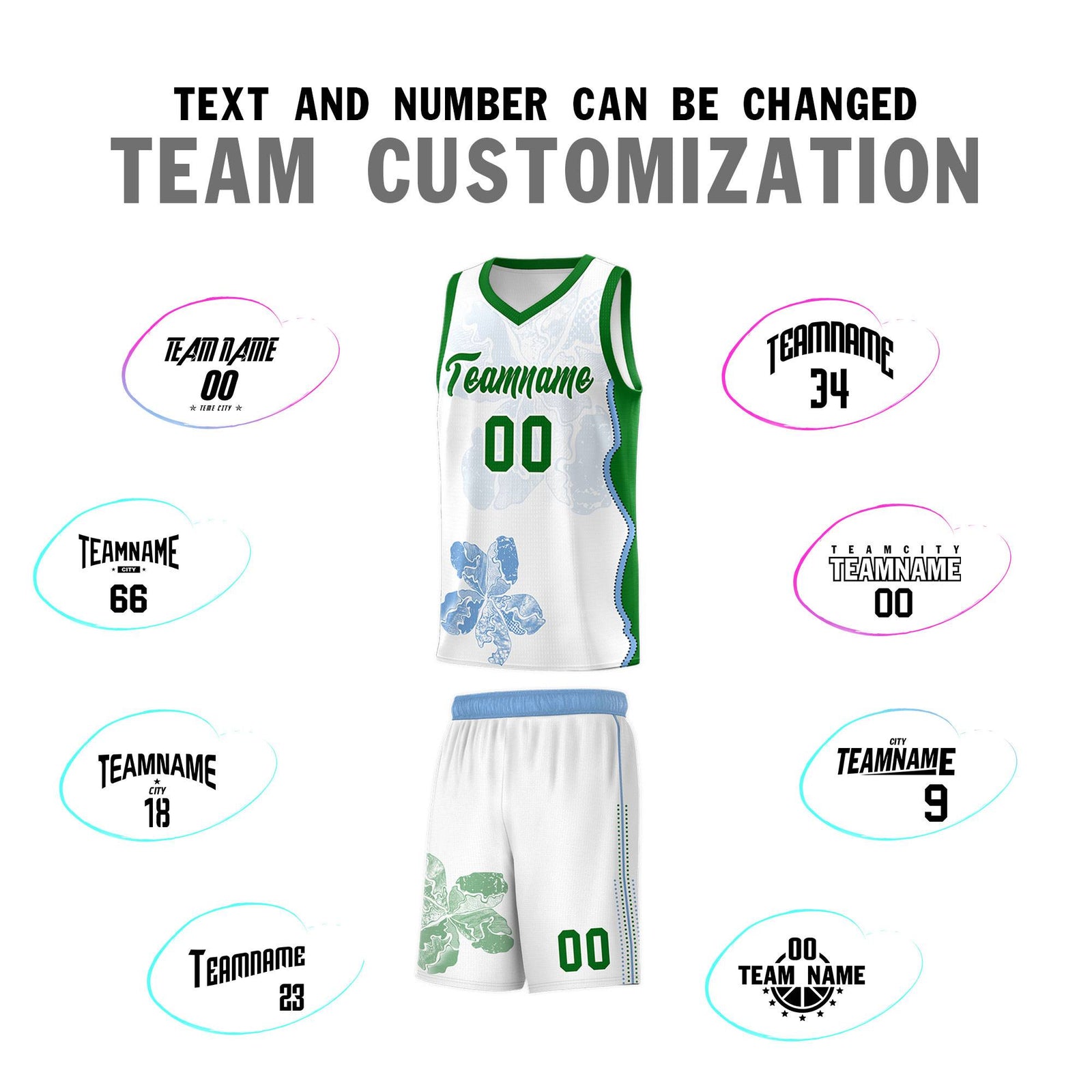 Custom White Kelly Green Basketball Jersey - Illusion Flower Graffiti Moisture wicking Fabric