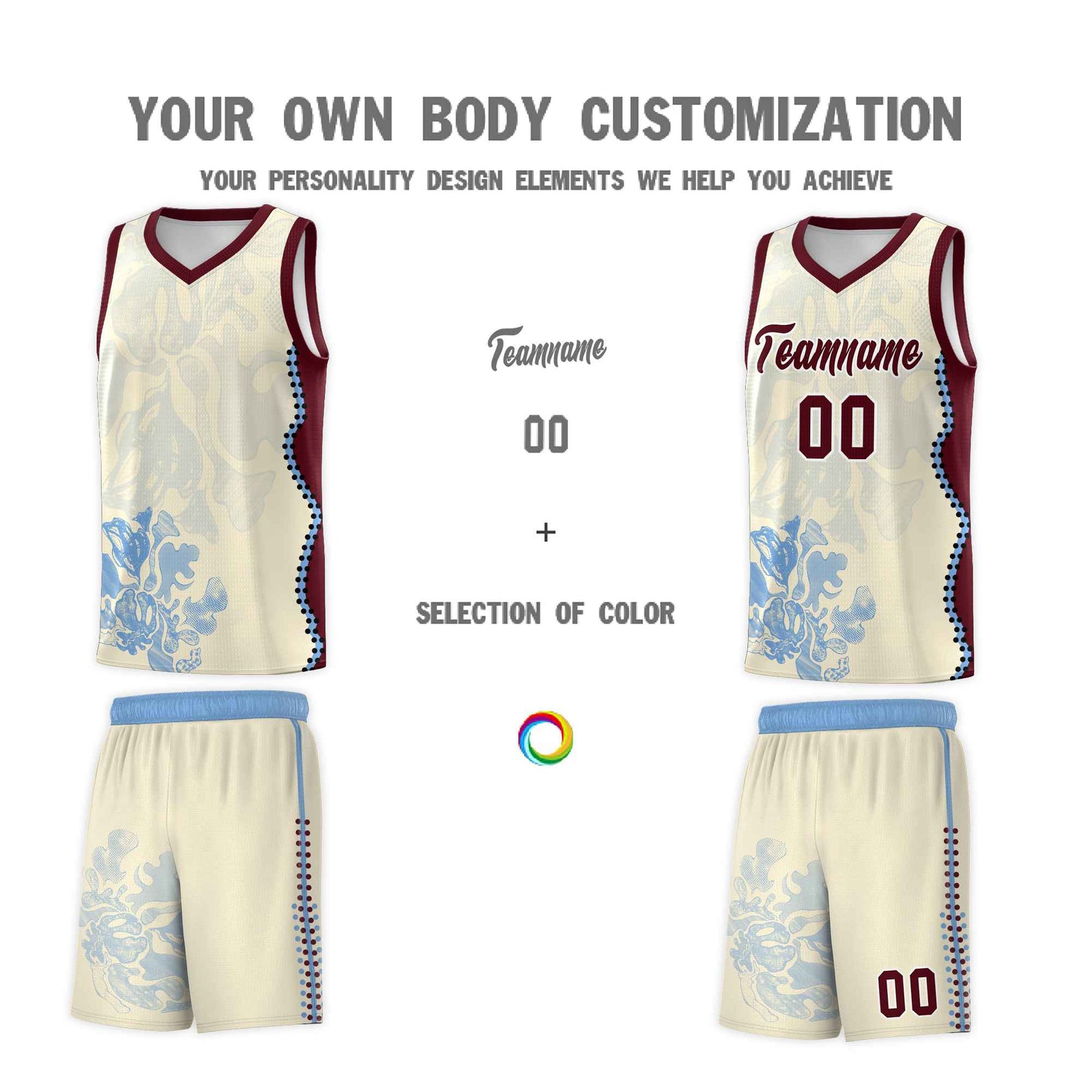 Custom Cream Burgundy Basketball Jersey - Illusion Flower Graffiti Lightweight Fabric