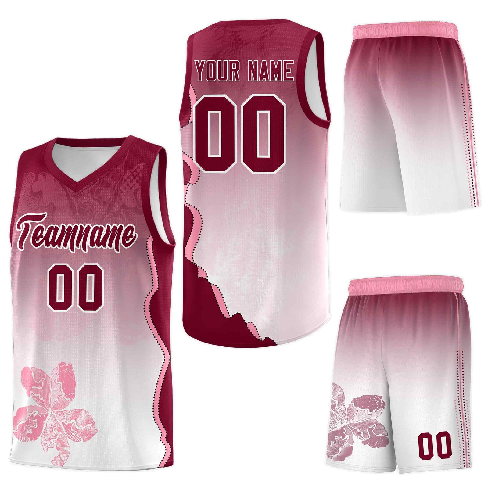 Custom White Crimson Basketball Jersey - Illusion Flower Gradient Wrinkle-Resistant