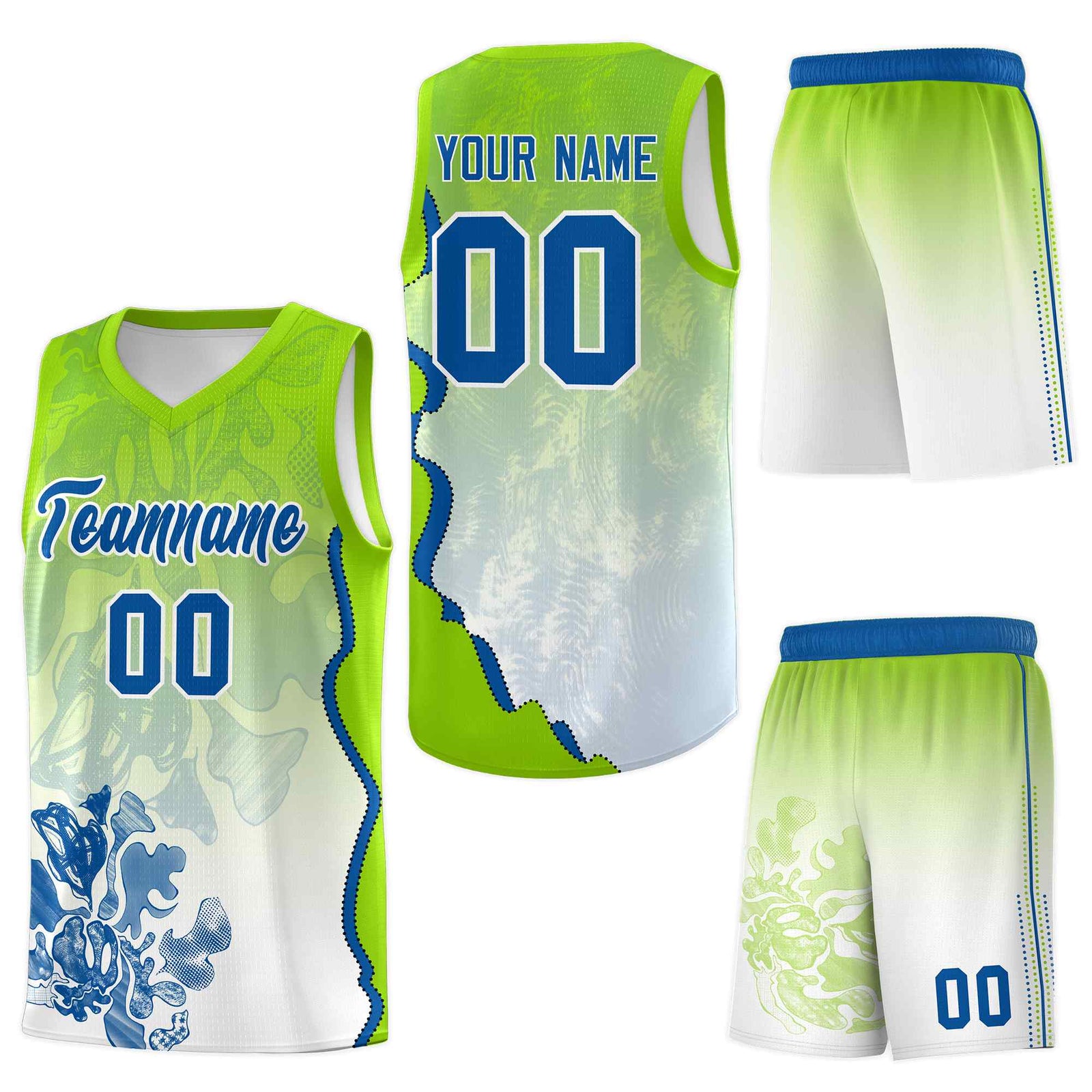Custom Neon Green Royal Basketball Jersey - Illusion Flower Gradient Drapable