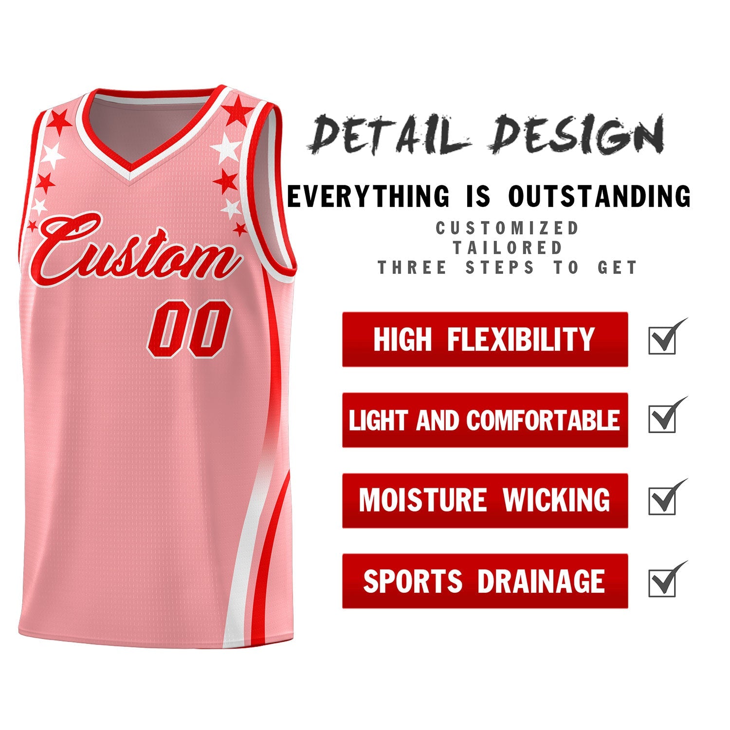 Custom Pink Shoulders Star Pattern Side Color Block Sports Uniform Basketball Jersey