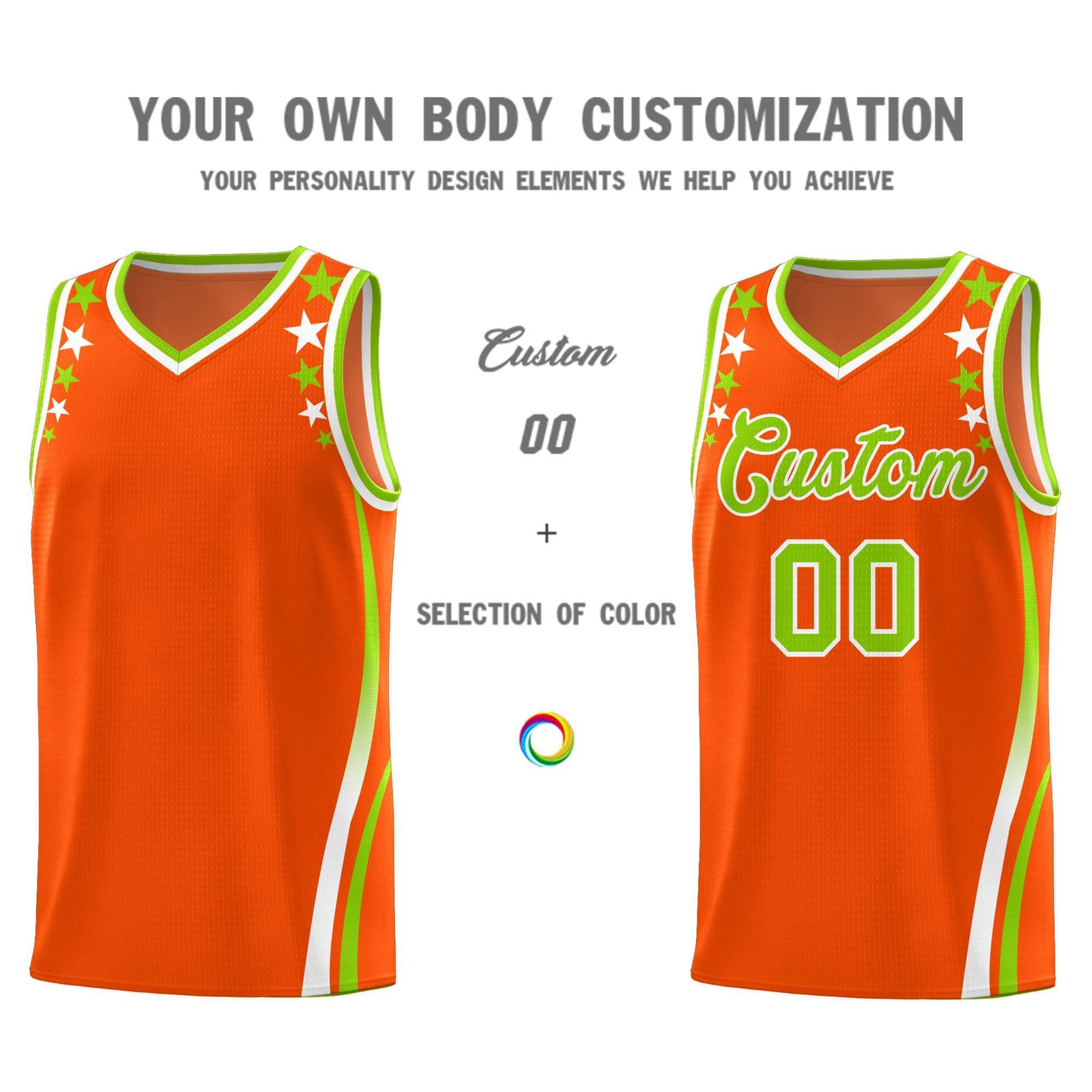 Custom Orange Shoulders Star Pattern Side Color Block Sports Uniform Basketball Jersey