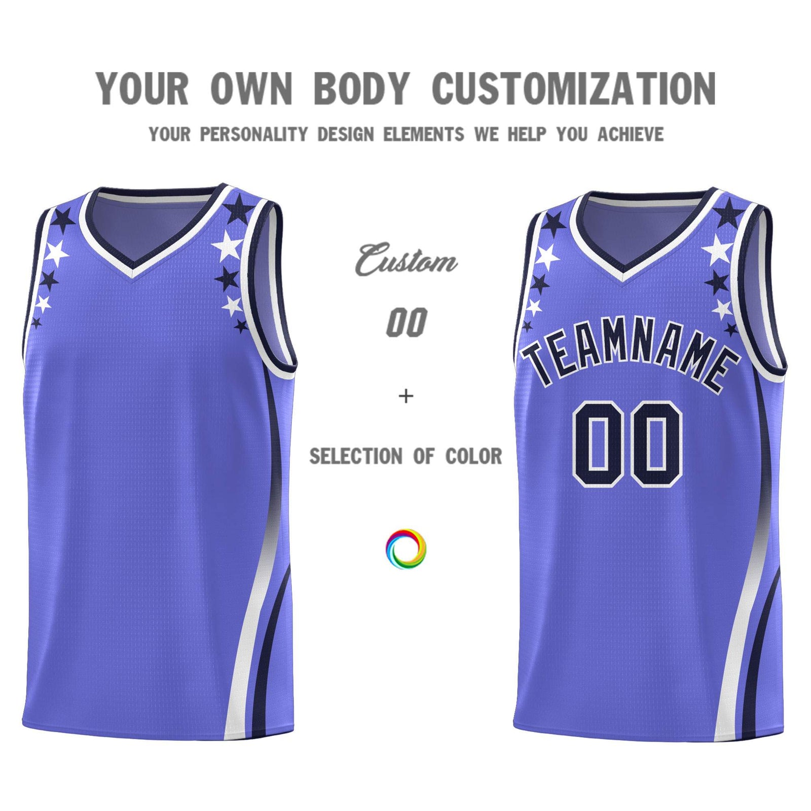 Custom Purple Shoulders Star Pattern Side Color Block Sports Uniform Basketball Jersey