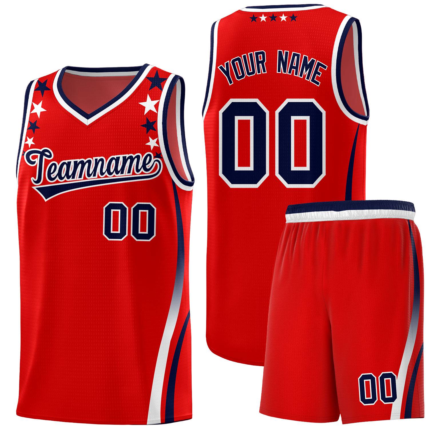 Custom Red Shoulders Star Pattern Side Color Block Sports Uniform Basketball Jersey