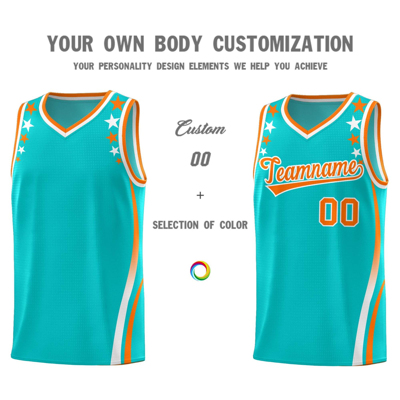 Custom Sky Blue Shoulders Star Pattern Side Color Block Sports Uniform Basketball Jersey
