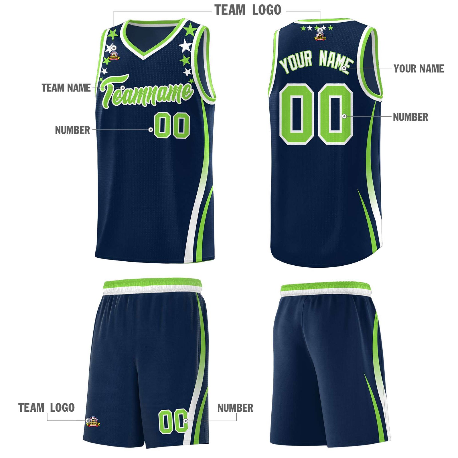 Custom Navy Shoulders Star Pattern Side Color Block Sports Uniform Basketball Jersey