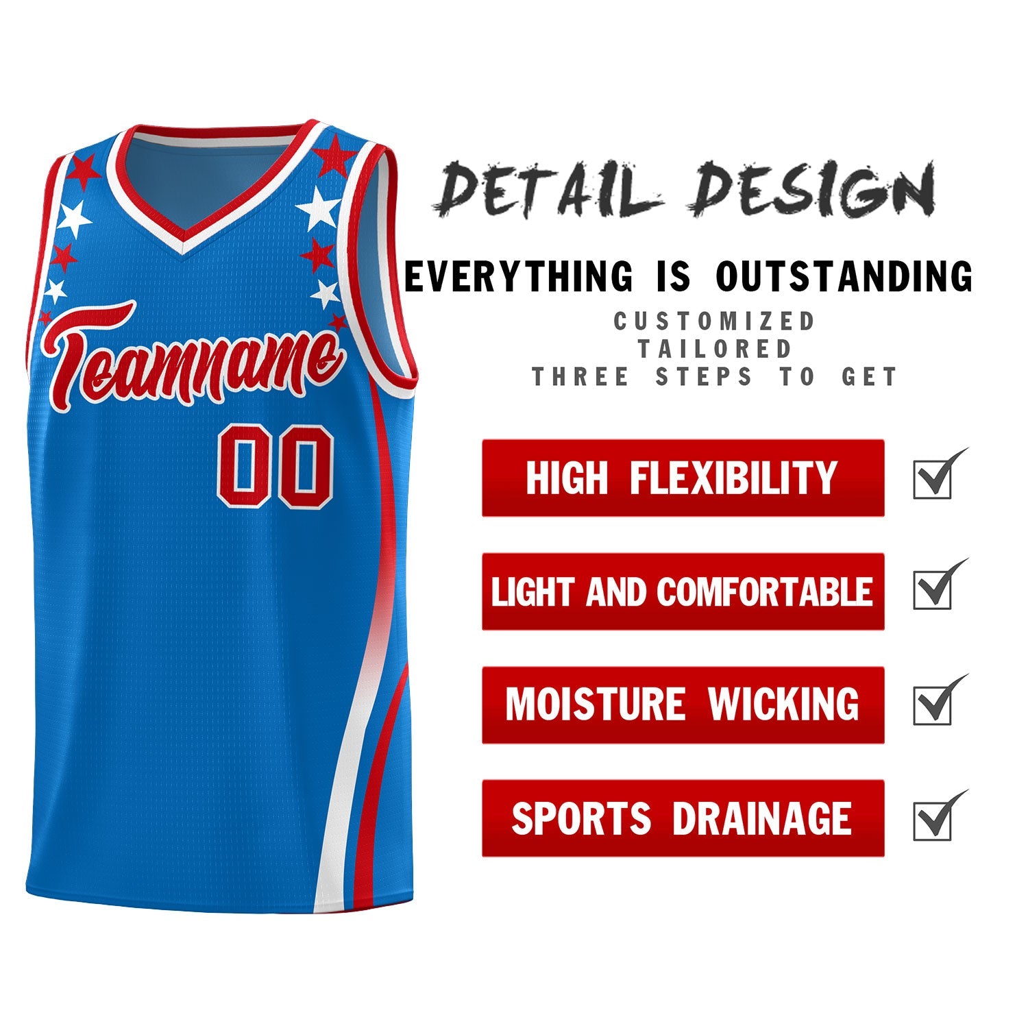 Custom Royal Shoulders Star Pattern Side Color Block Sports Uniform Basketball Jersey