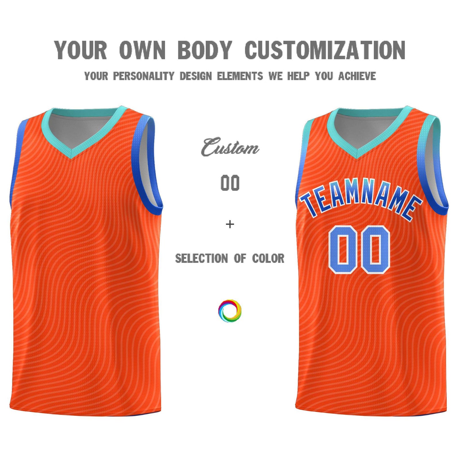 Custom Orange Bright Green Wave Pattern Sports Uniform Basketball Jersey