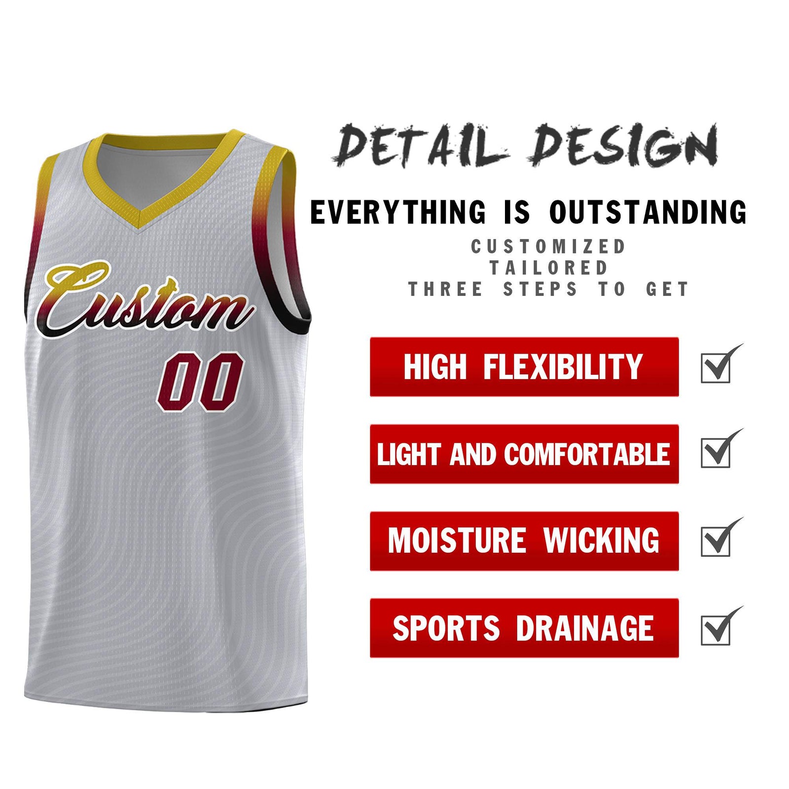 Custom Gray Old Gold Wave Pattern Sports Uniform Basketball Jersey
