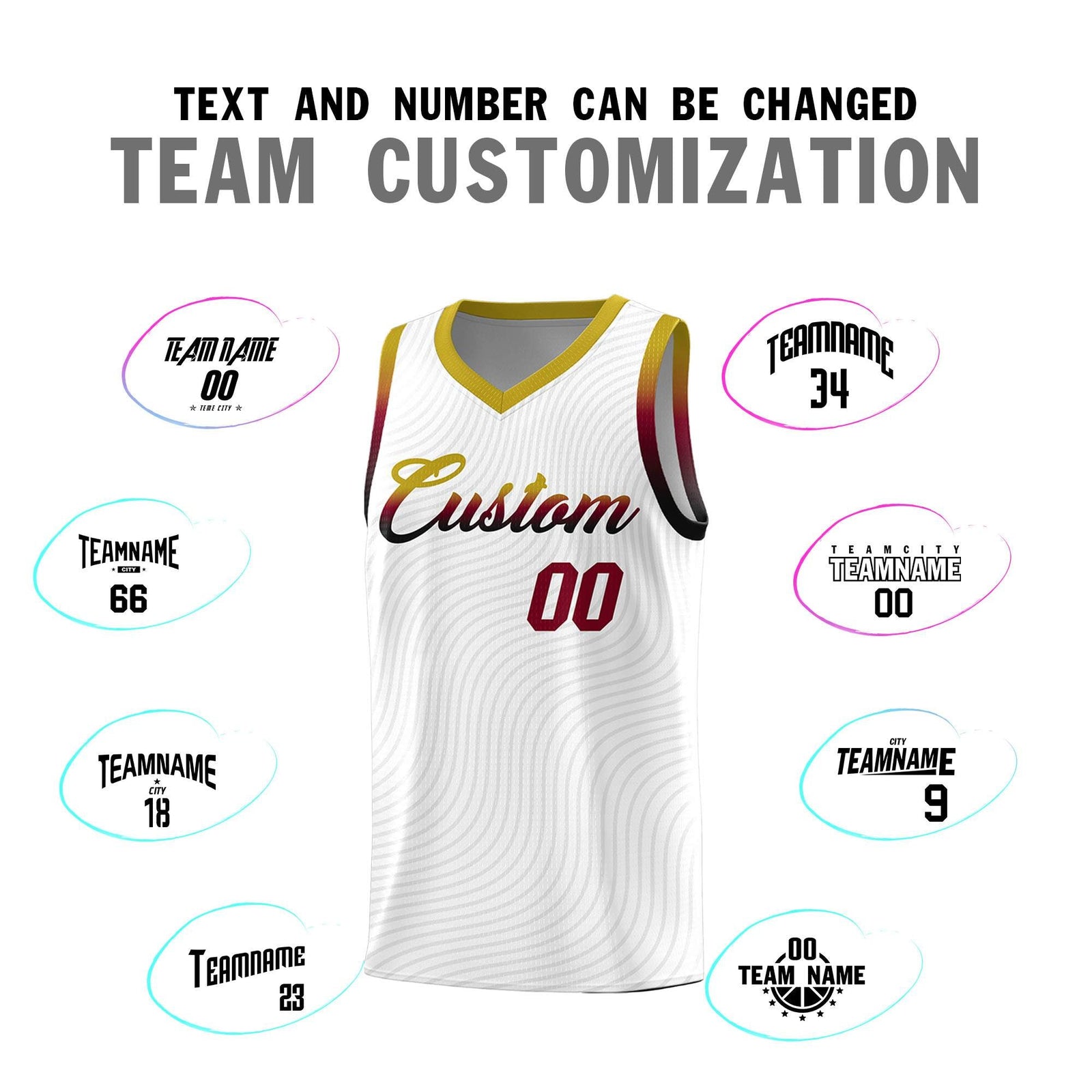 Custom White Old Gold Wave Pattern Sports Uniform Basketball Jersey