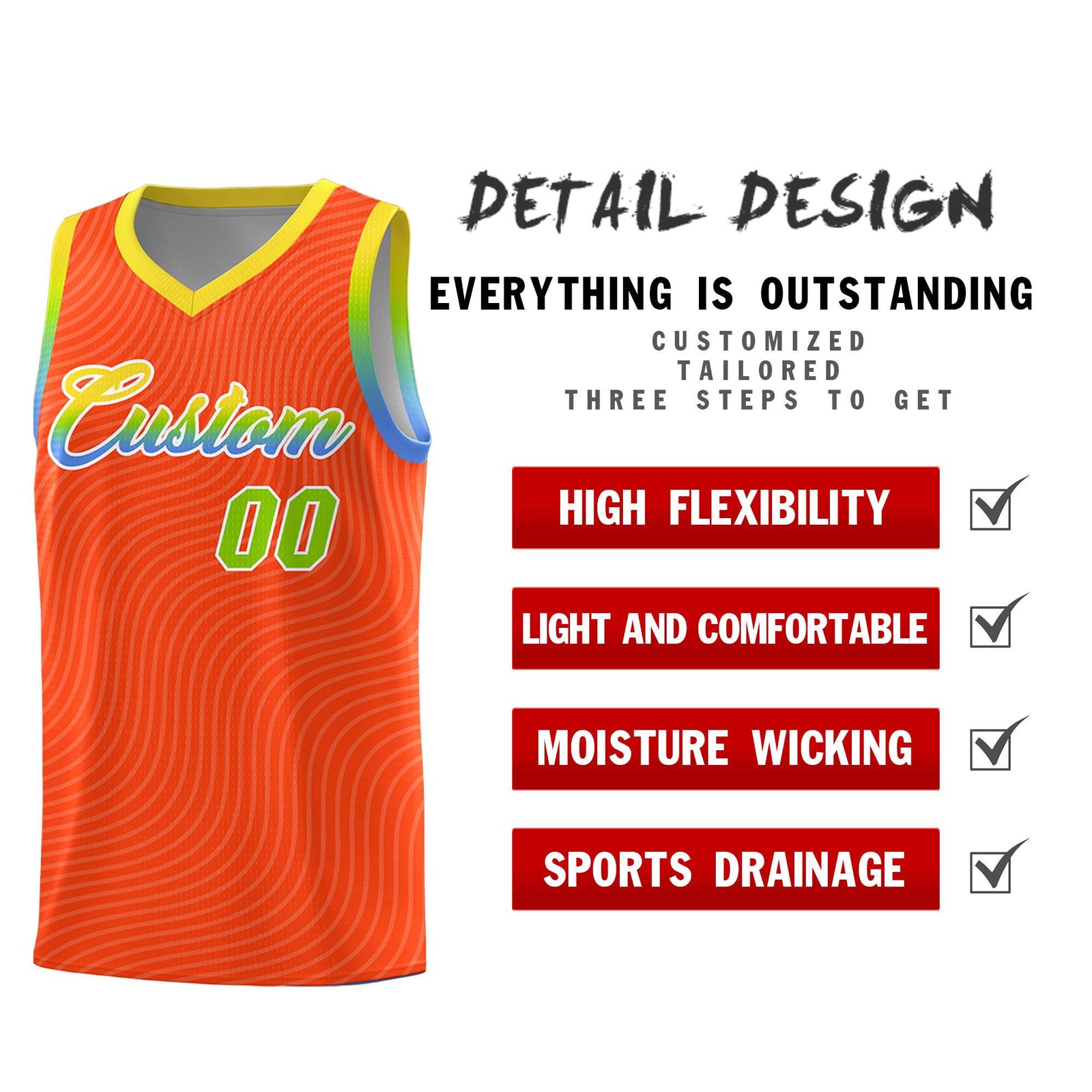 Custom Orange Gold Wave Pattern Sports Uniform Basketball Jersey