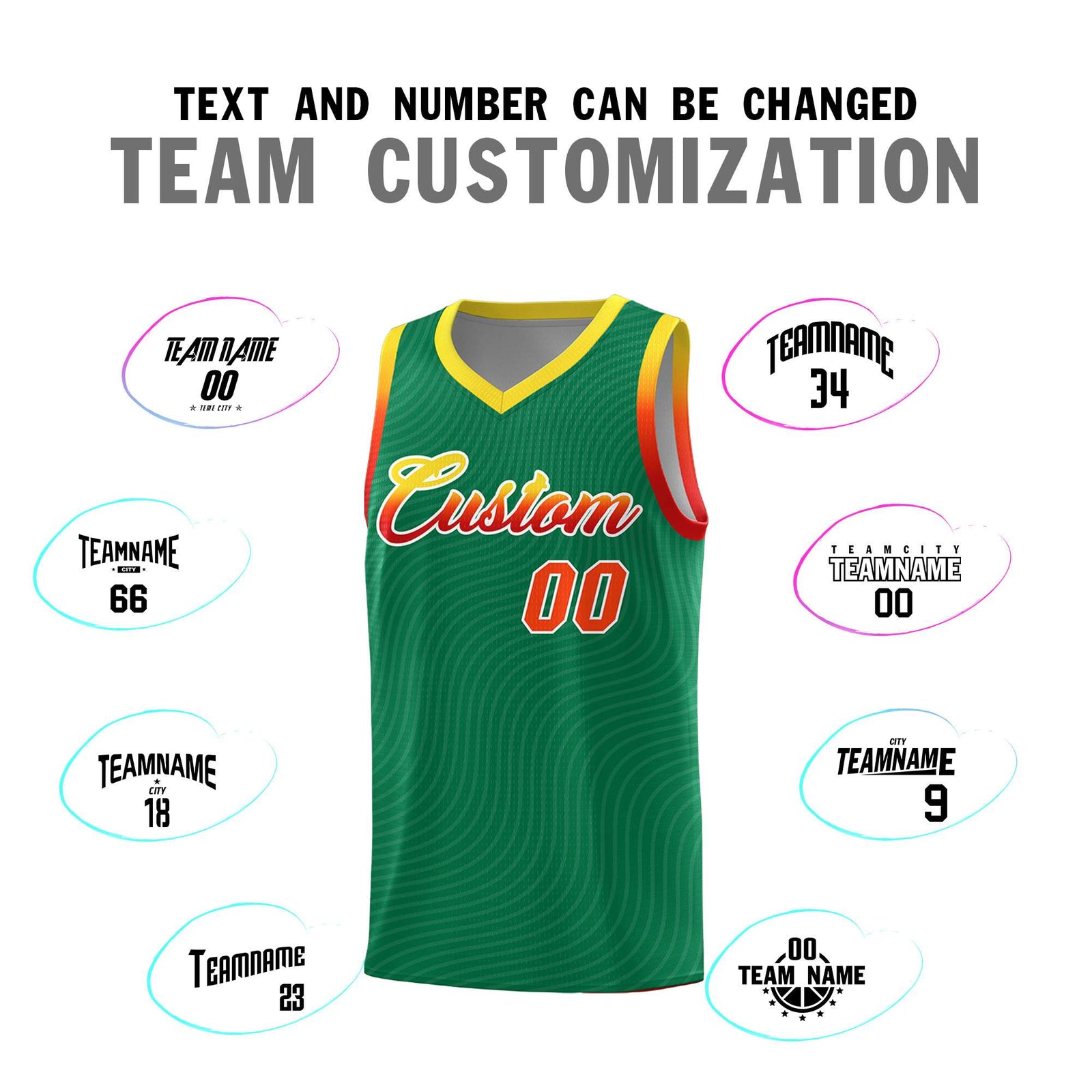 Custom Kelly Green Gold Wave Pattern Sports Uniform Basketball Jersey