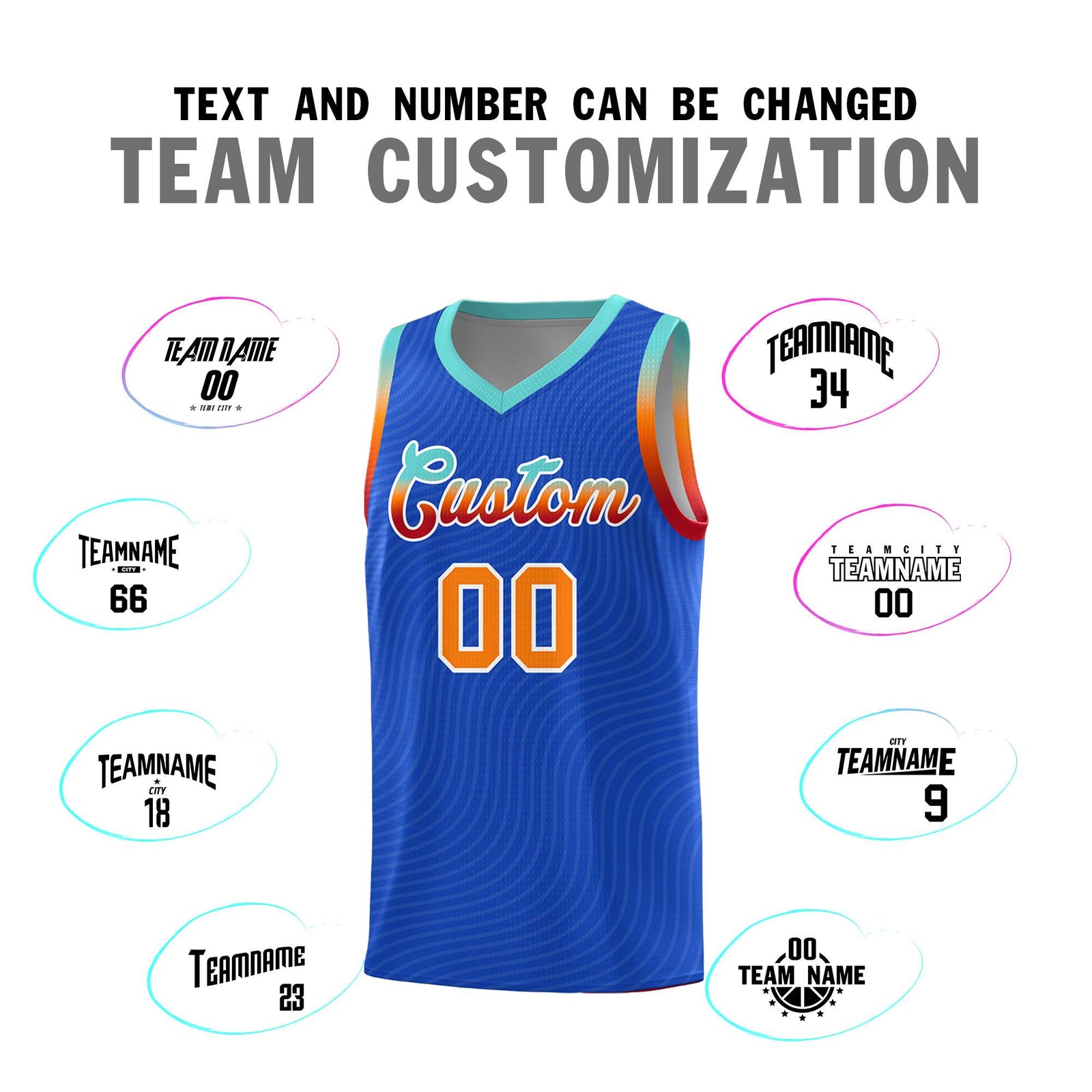 Custom Royal Blue Bright Green Wave Pattern Sports Uniform Basketball Jersey