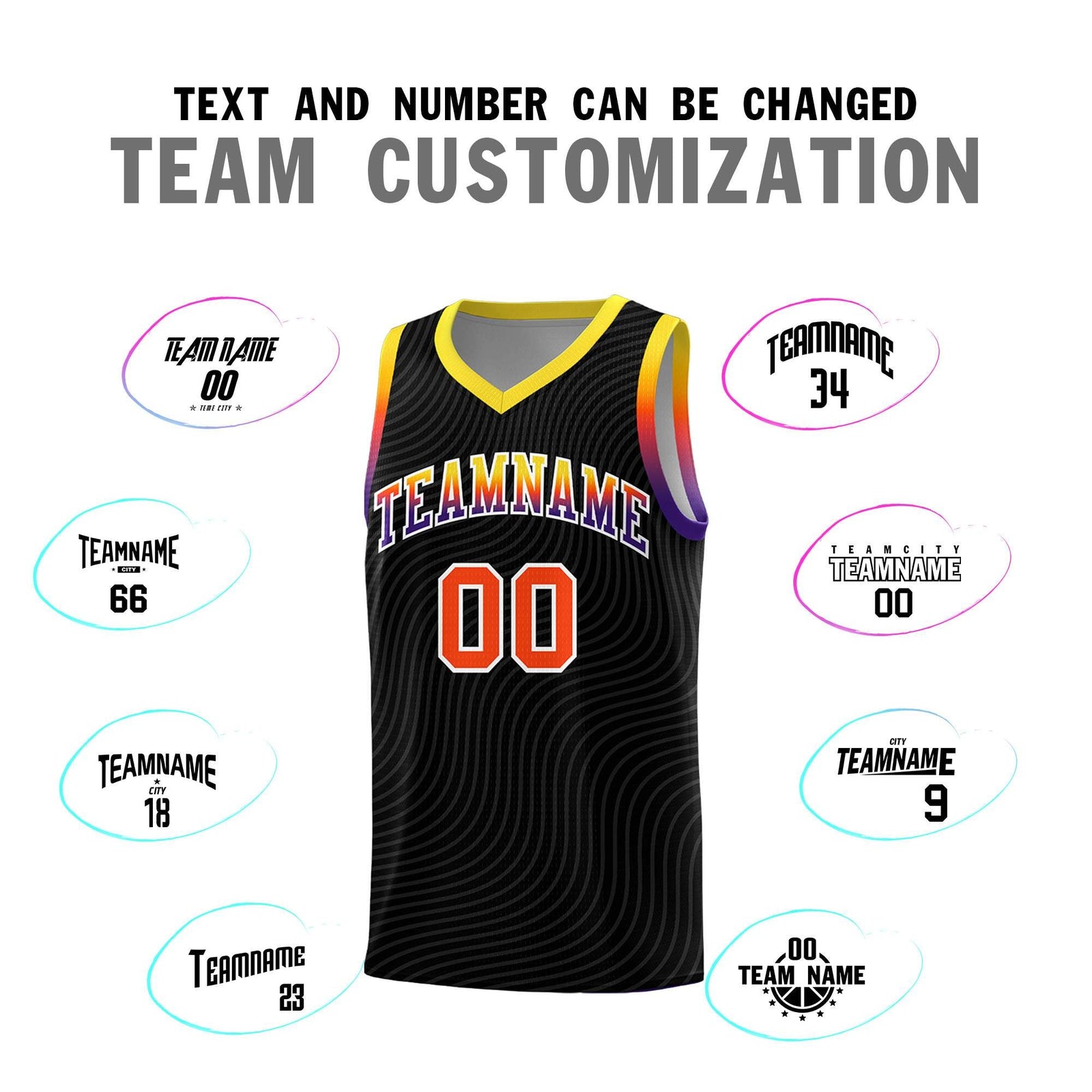 Custom Black Gold Wave Pattern Sports Uniform Basketball Jersey