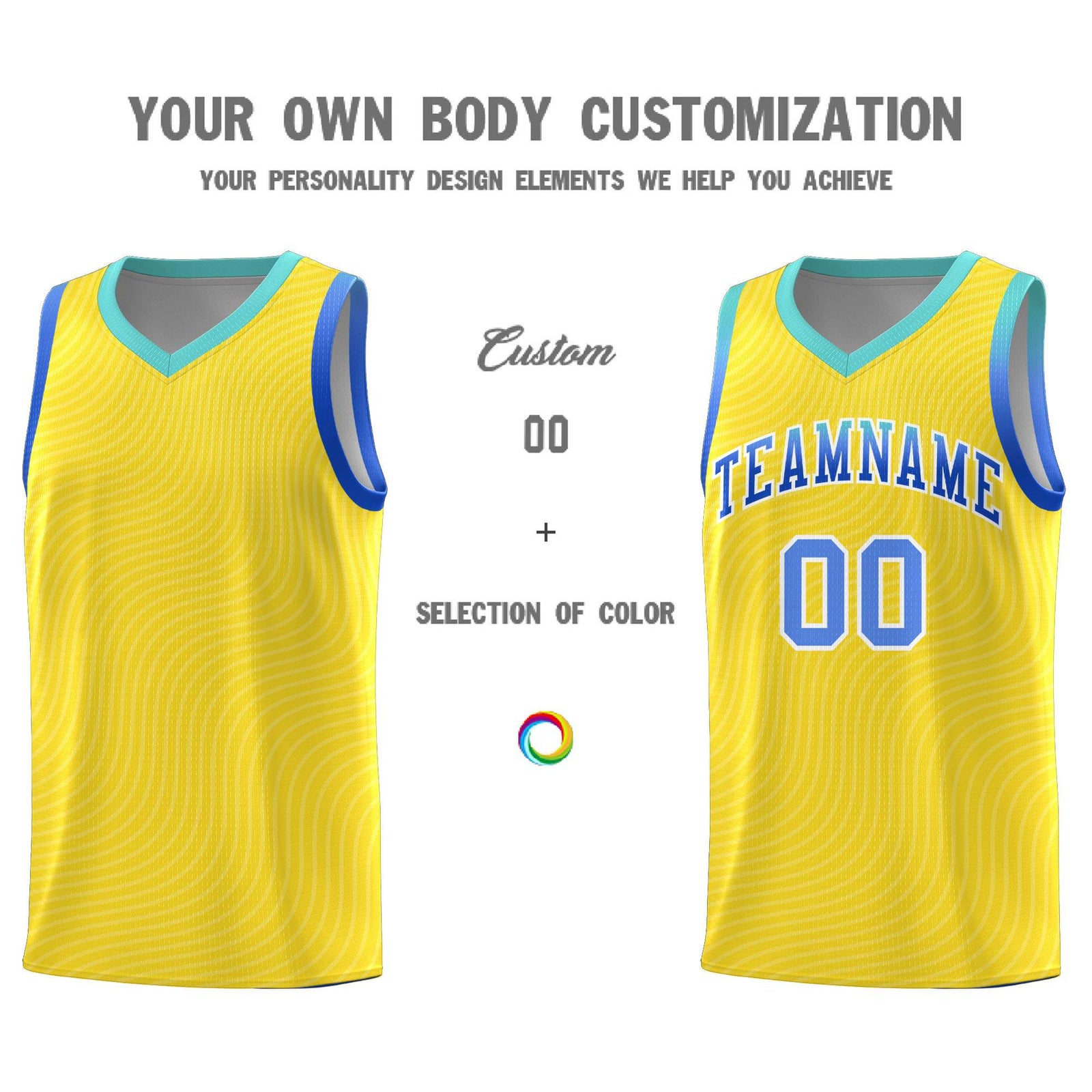 Custom Gold Bright Green Wave Pattern Sports Uniform Basketball Jersey