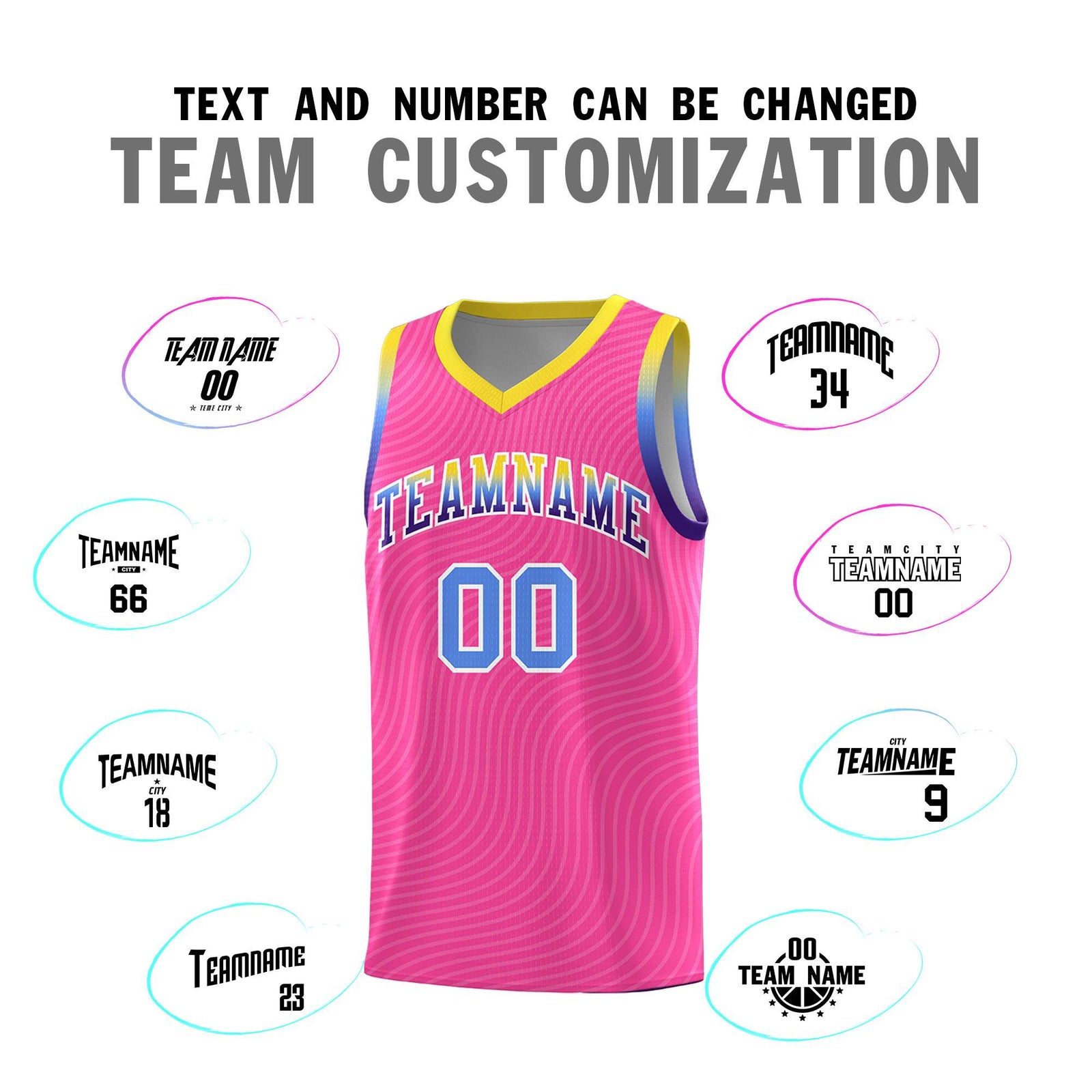 Custom Pink Gold Wave Pattern Sports Uniform Basketball Jersey
