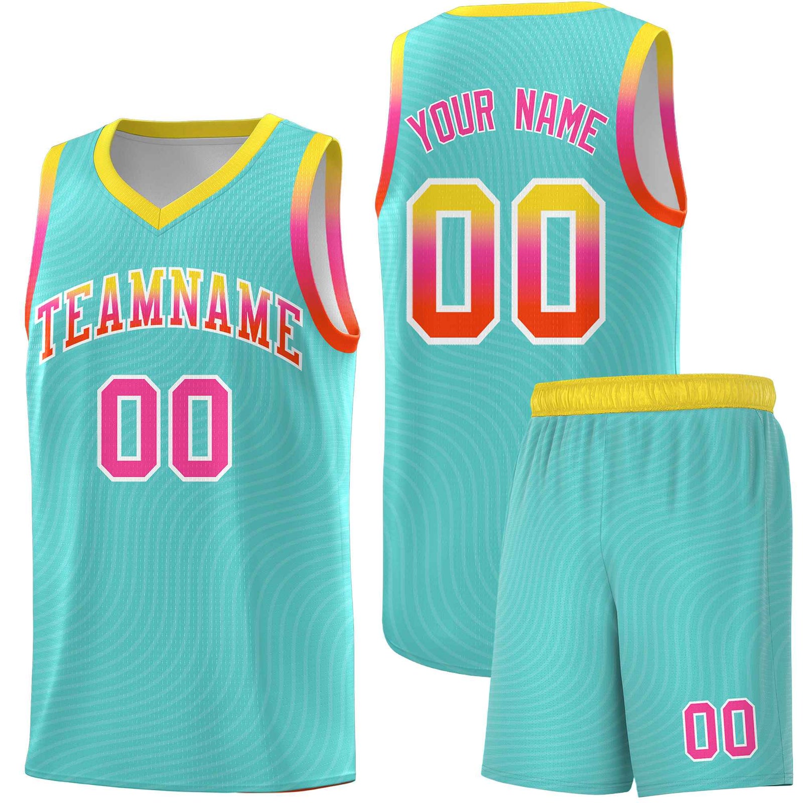 Custom Bright Green Gold Wave Pattern Sports Uniform Basketball Jersey