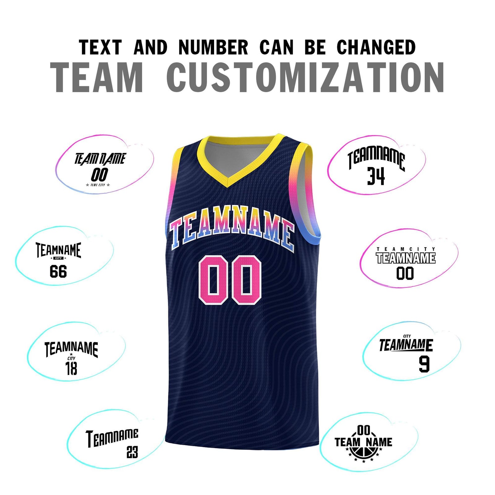 Custom Navy Gold Wave Pattern Sports Uniform Basketball Jersey