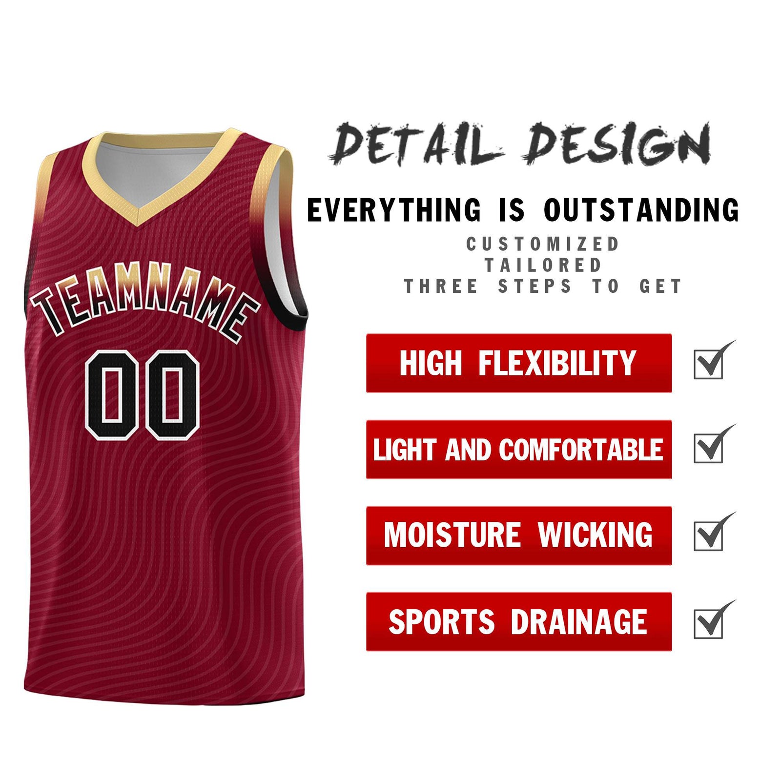 Custom Crimson Khaki Wave Pattern Sports Uniform Basketball Jersey