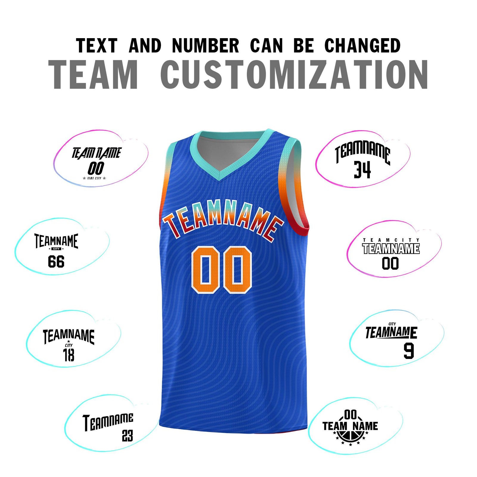 Custom Royal Blue Bright Green Wave Pattern Sports Uniform Basketball Jersey